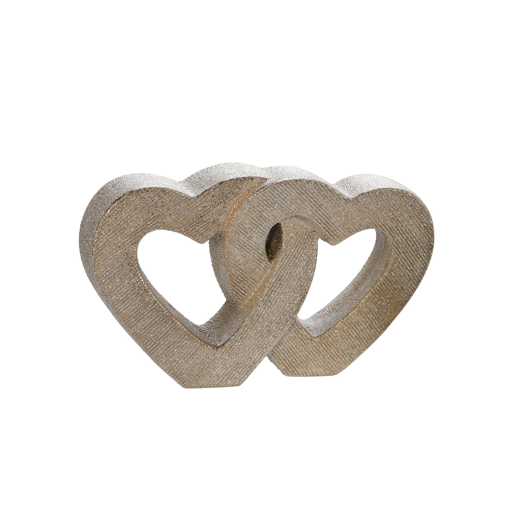 10" Ceramic Double Heart Table Deco, Champagne | Zigeze