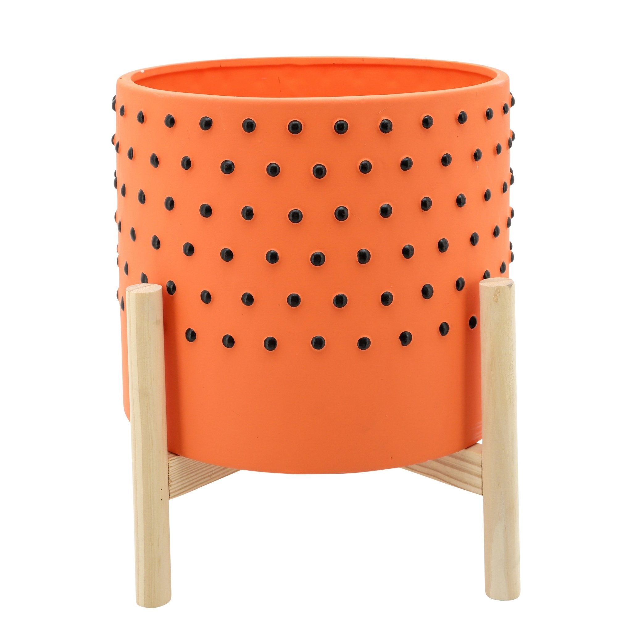 10" Dotted Planter with Wood Stand, Orange | Zigeze