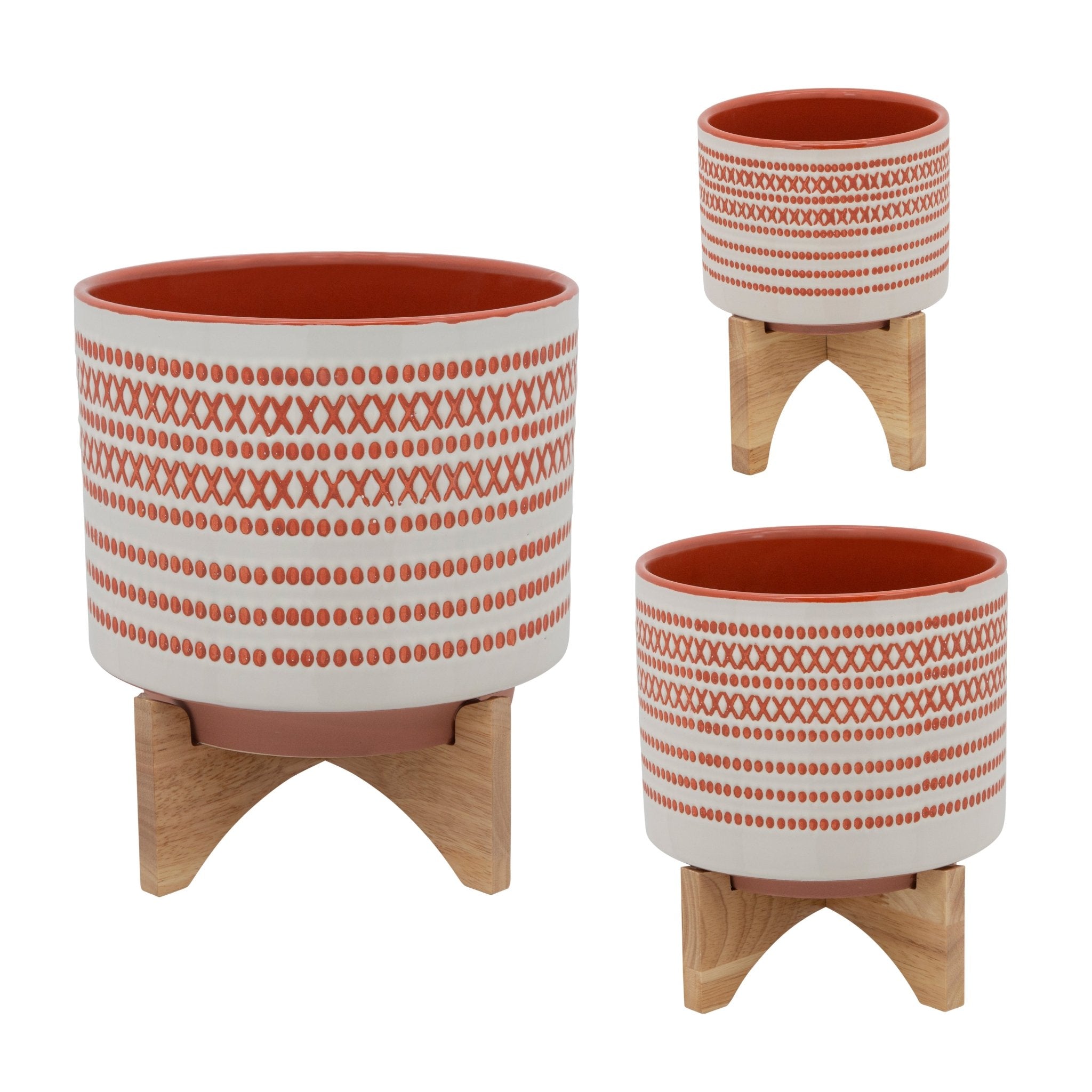 11" Aztec Planter with Wood Stand, Orange | Zigeze