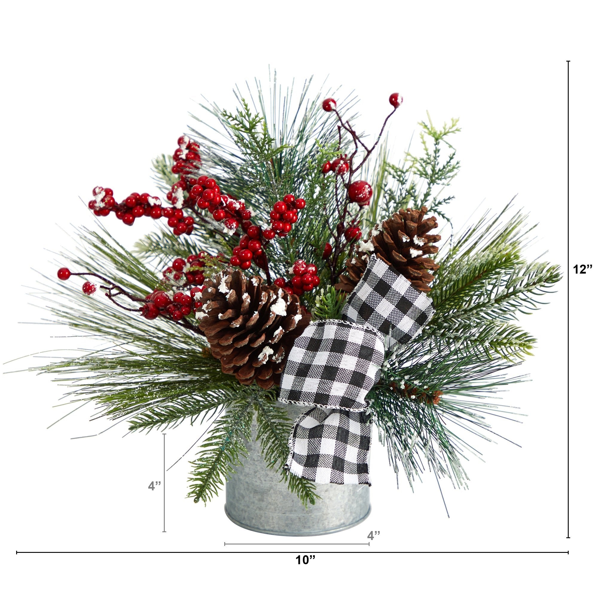 12" Frosted Pine Cones and Berries Arrangement in Vase | Zigeze