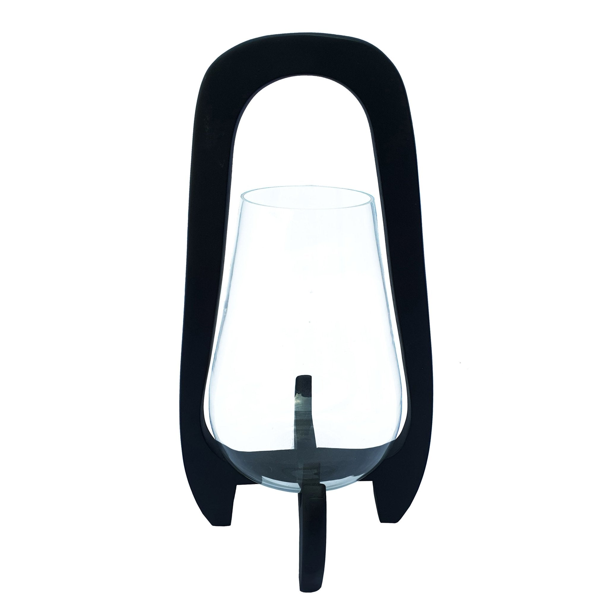 15" Glass Lantern with Wood Handle, Black | Zigeze