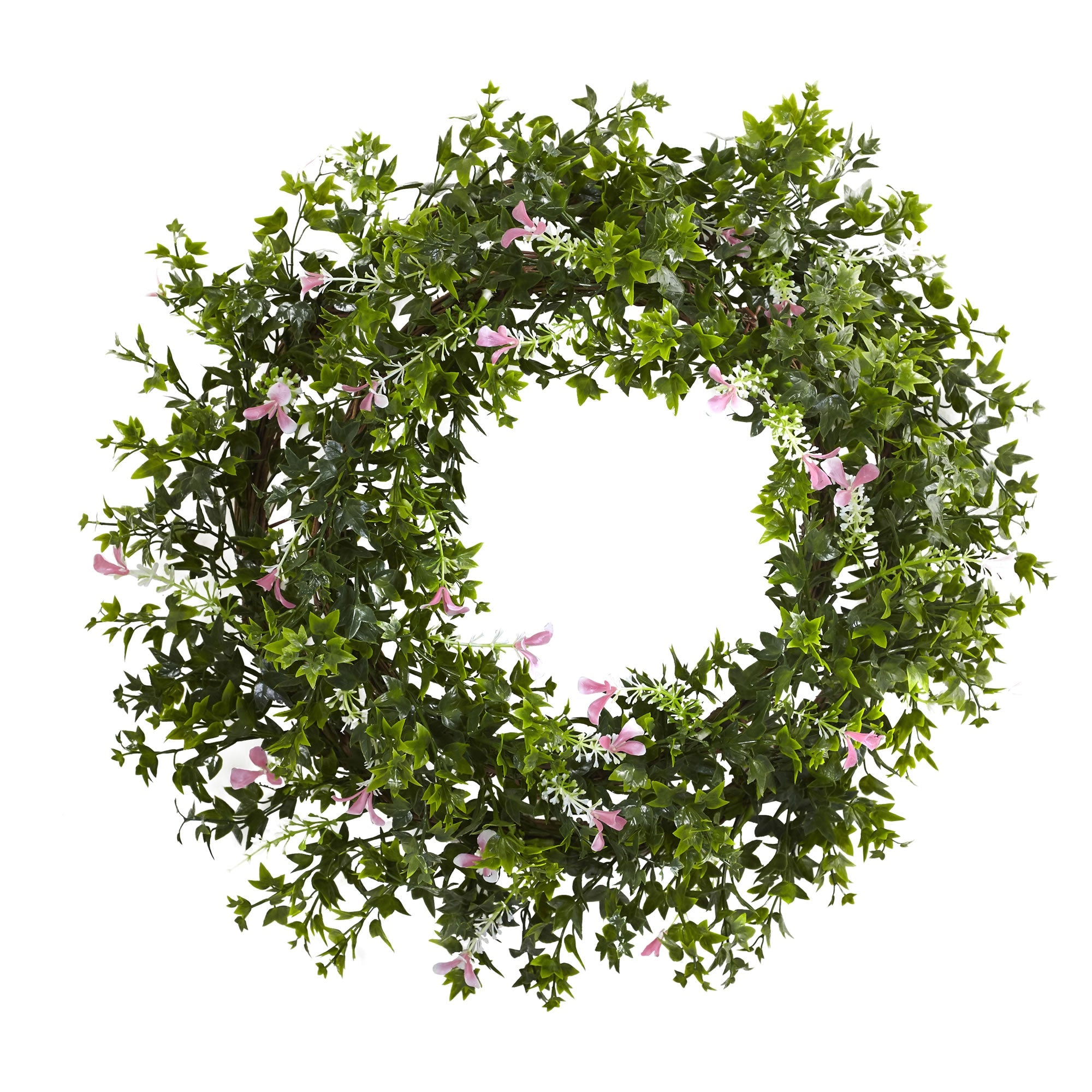 18" Mini Ivy & Floral Double Ring Wreath wtih Twig Base | Zigeze