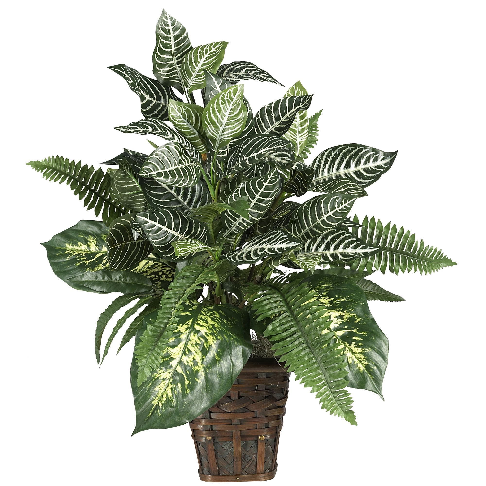 26" Mixed Greens Zebra with Wicker Planter | Zigeze