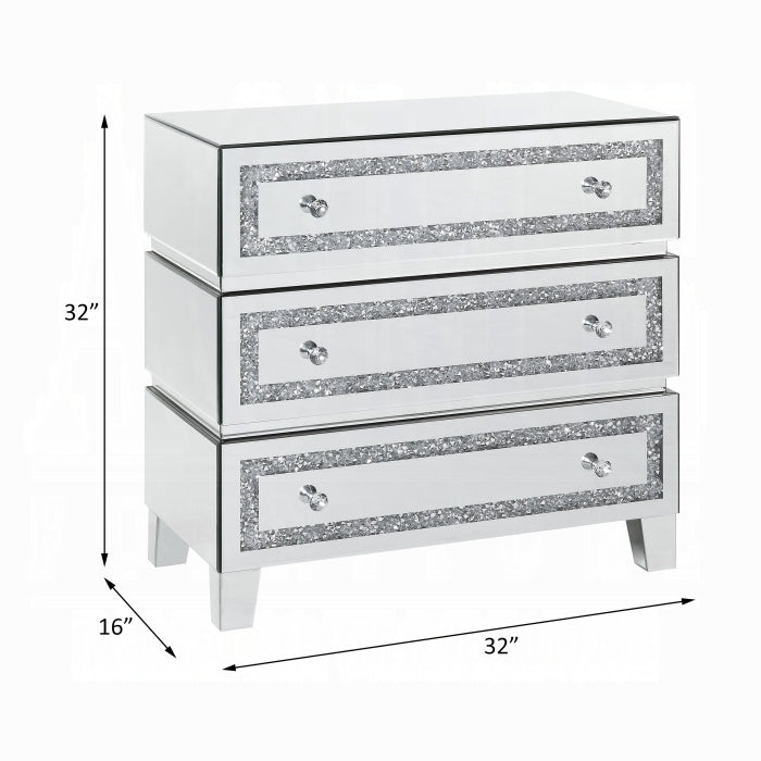 3 - Drawer Mirrored and Faux Diamond Cabinet | Zigeze