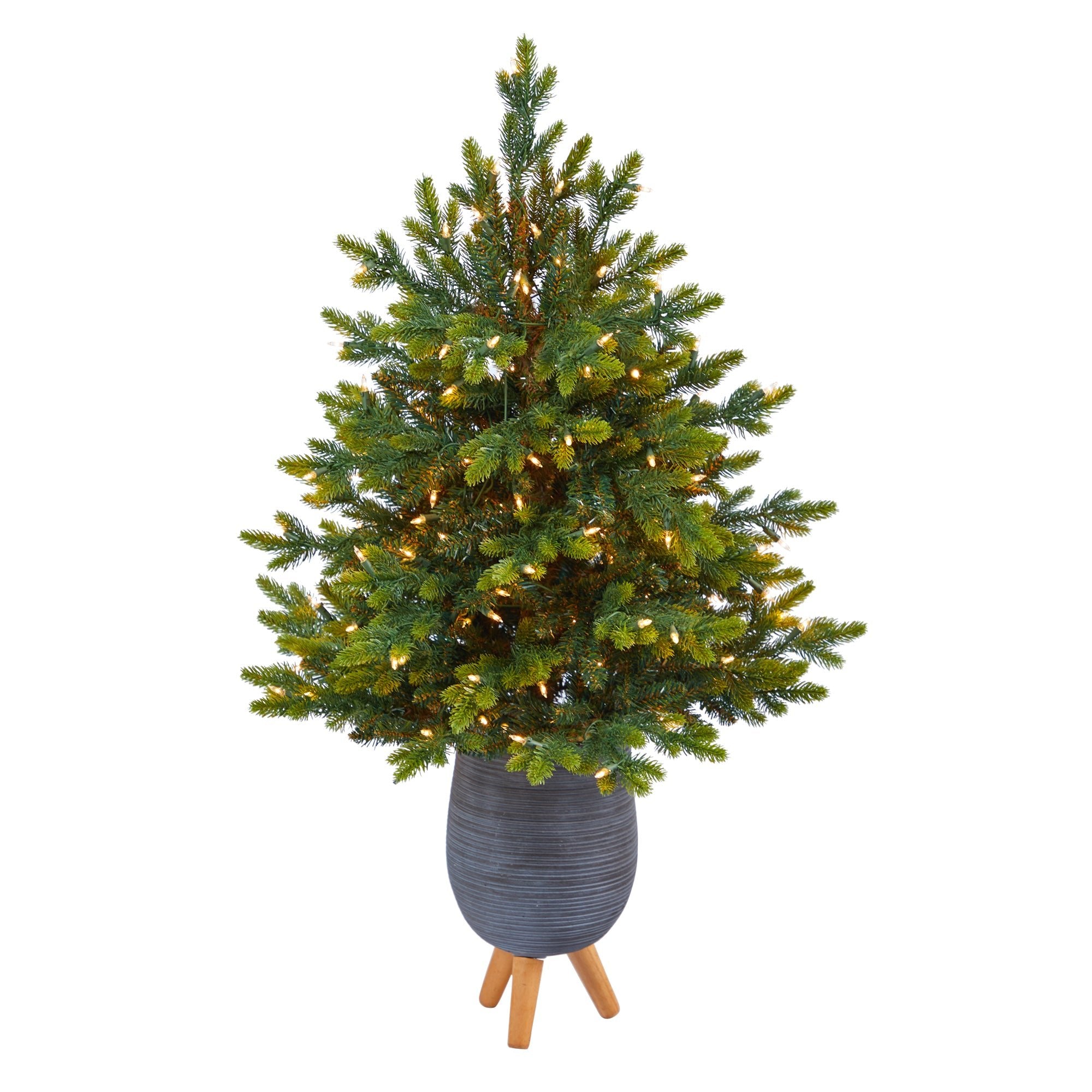 3.5' North Carolina Fir with 150 Clear Lights in Gray Planter | Zigeze