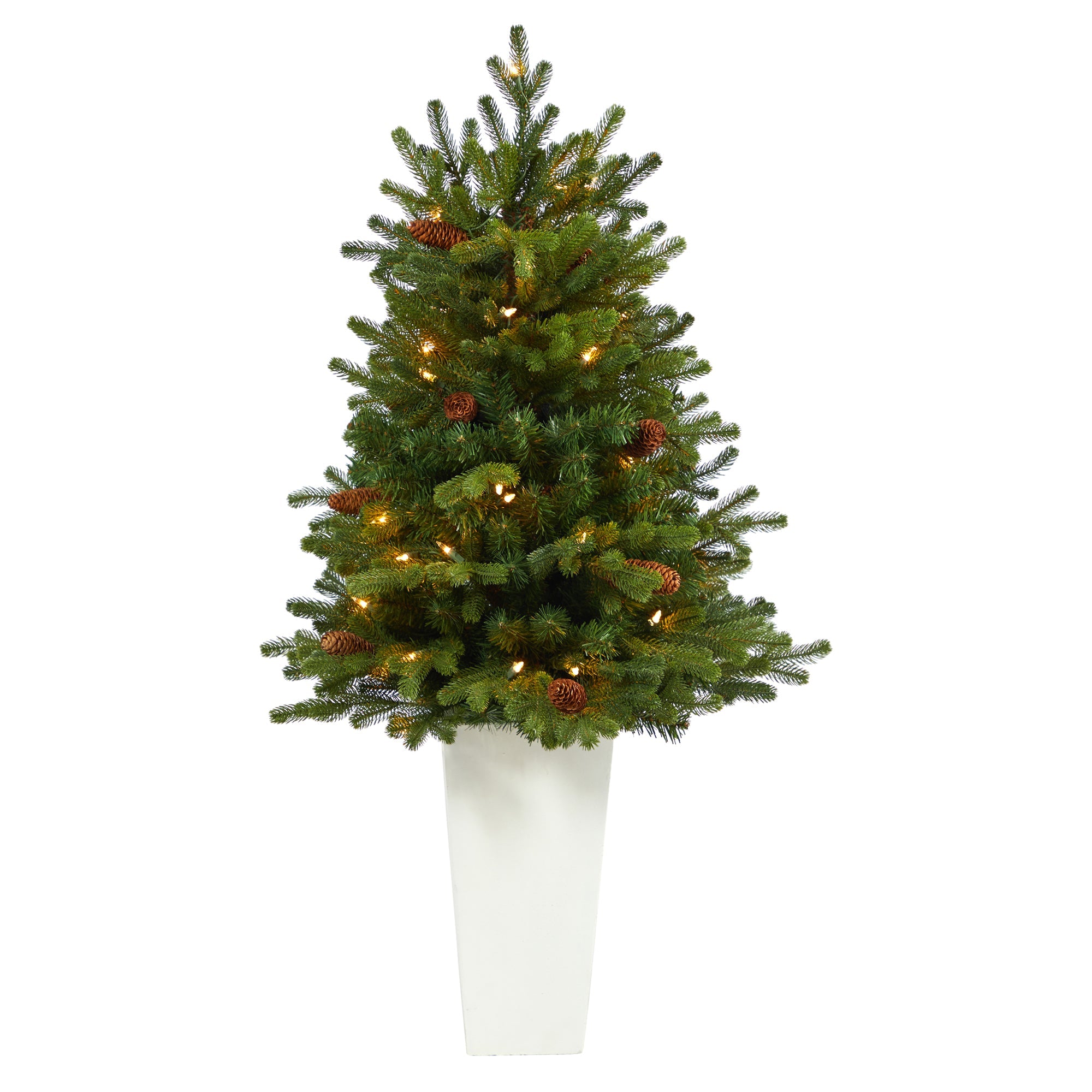 3.5' Yukon Mountain Fir with 50 Clear Lights in White Planter | Zigeze