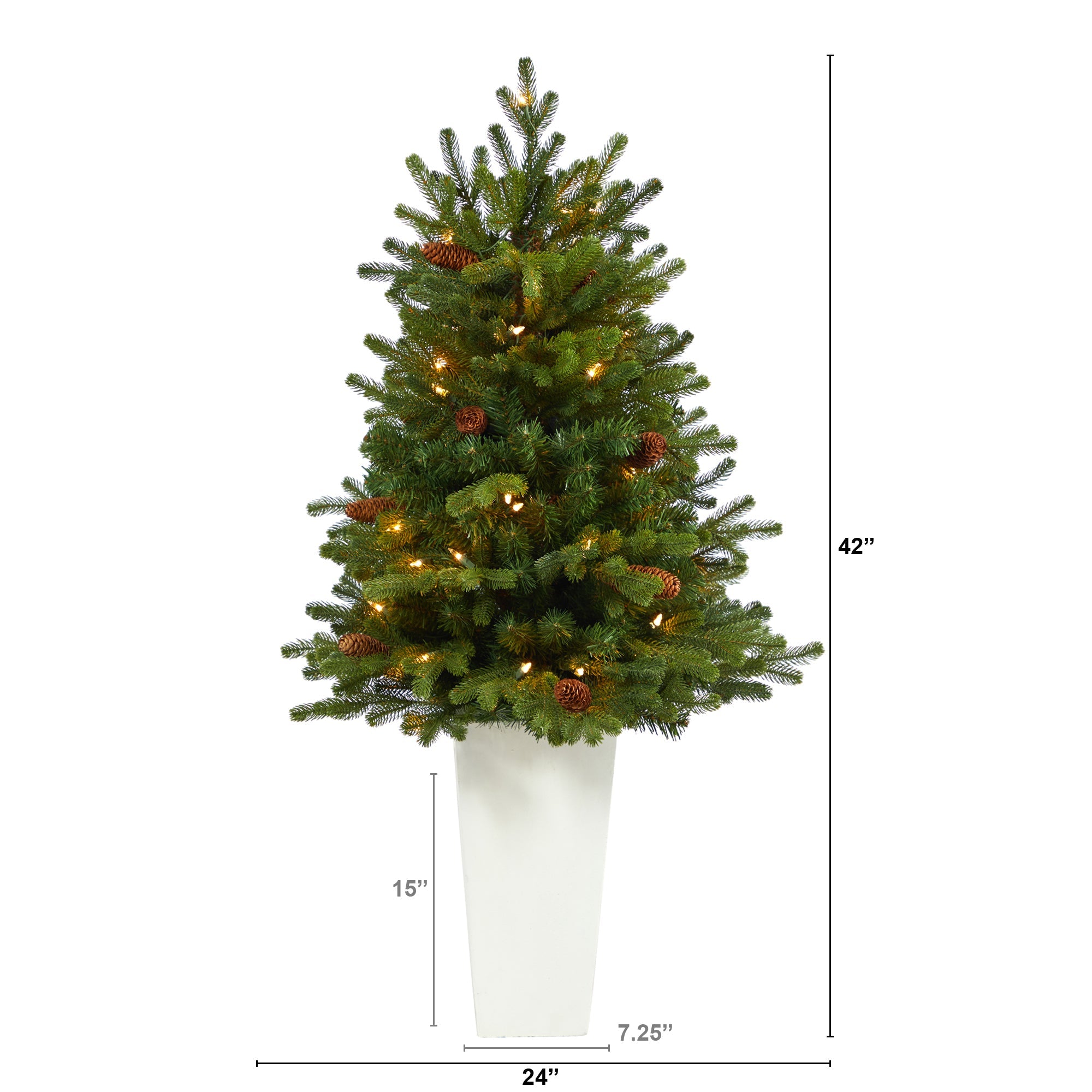 3.5' Yukon Mountain Fir with 50 Clear Lights in White Planter | Zigeze