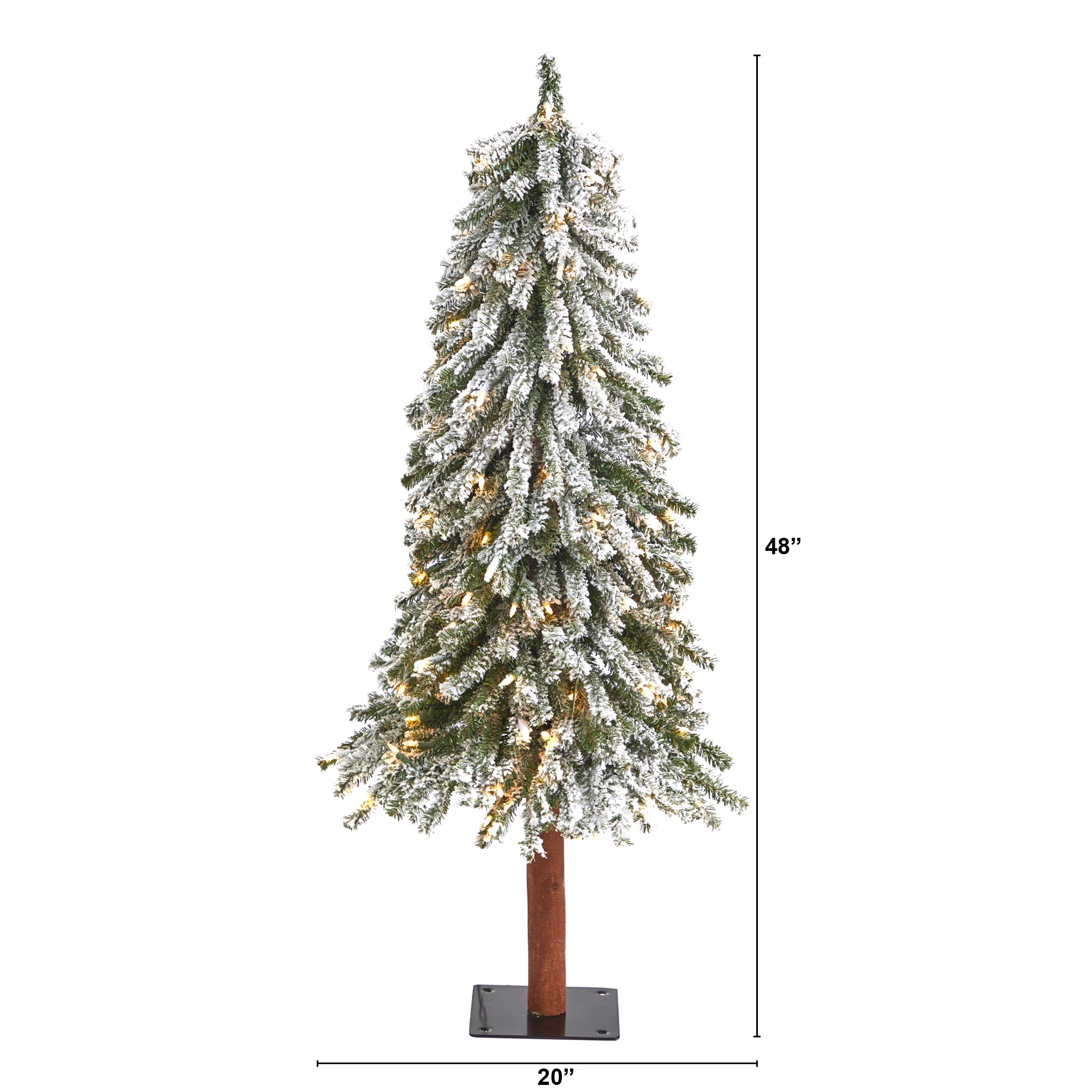 4' Flocked Grand Alpine Tree with 100 Clear Lights on Natural Trunk | Zigeze