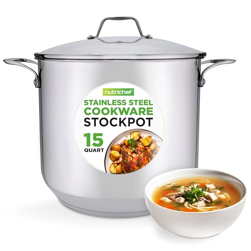 NutriChef Stainless Steel 15-Quart Stock Pot, Induction with Lid