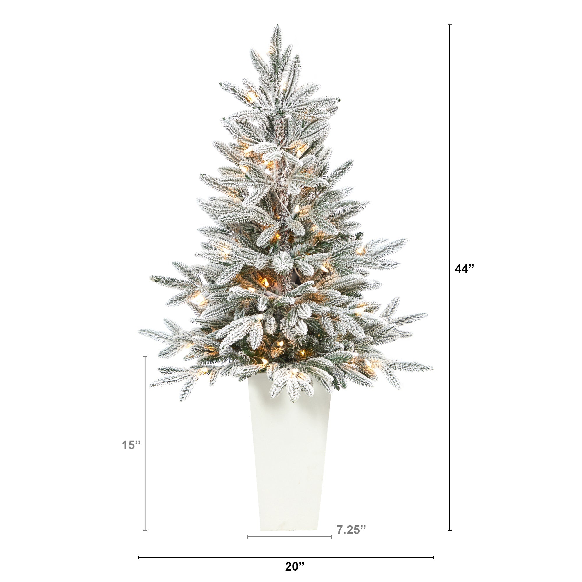 44" Flocked Manchester Spruce Tree with 50 Lights in White Planter | Zigeze