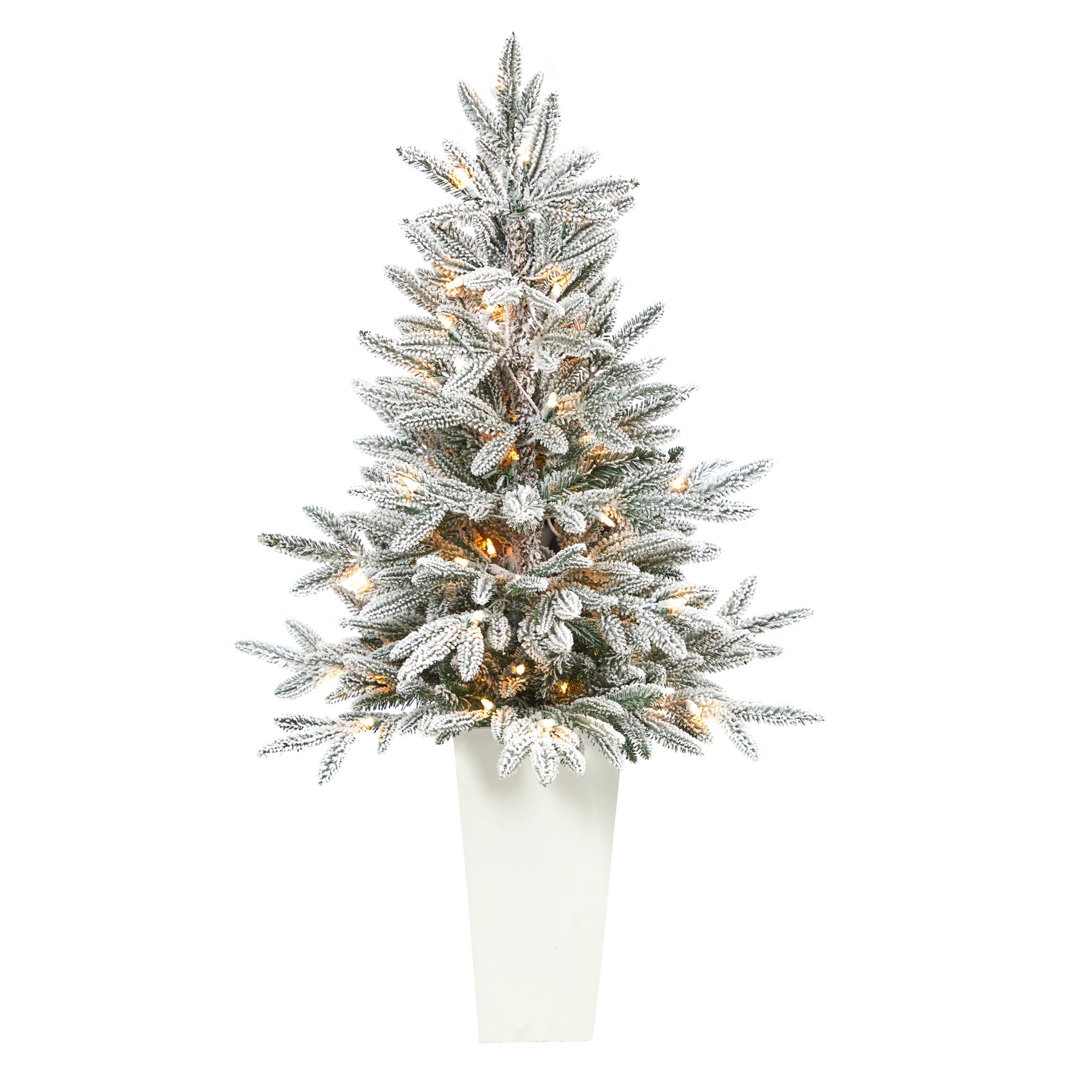 44" Flocked Manchester Spruce Tree with 50 Lights in White Planter | Zigeze