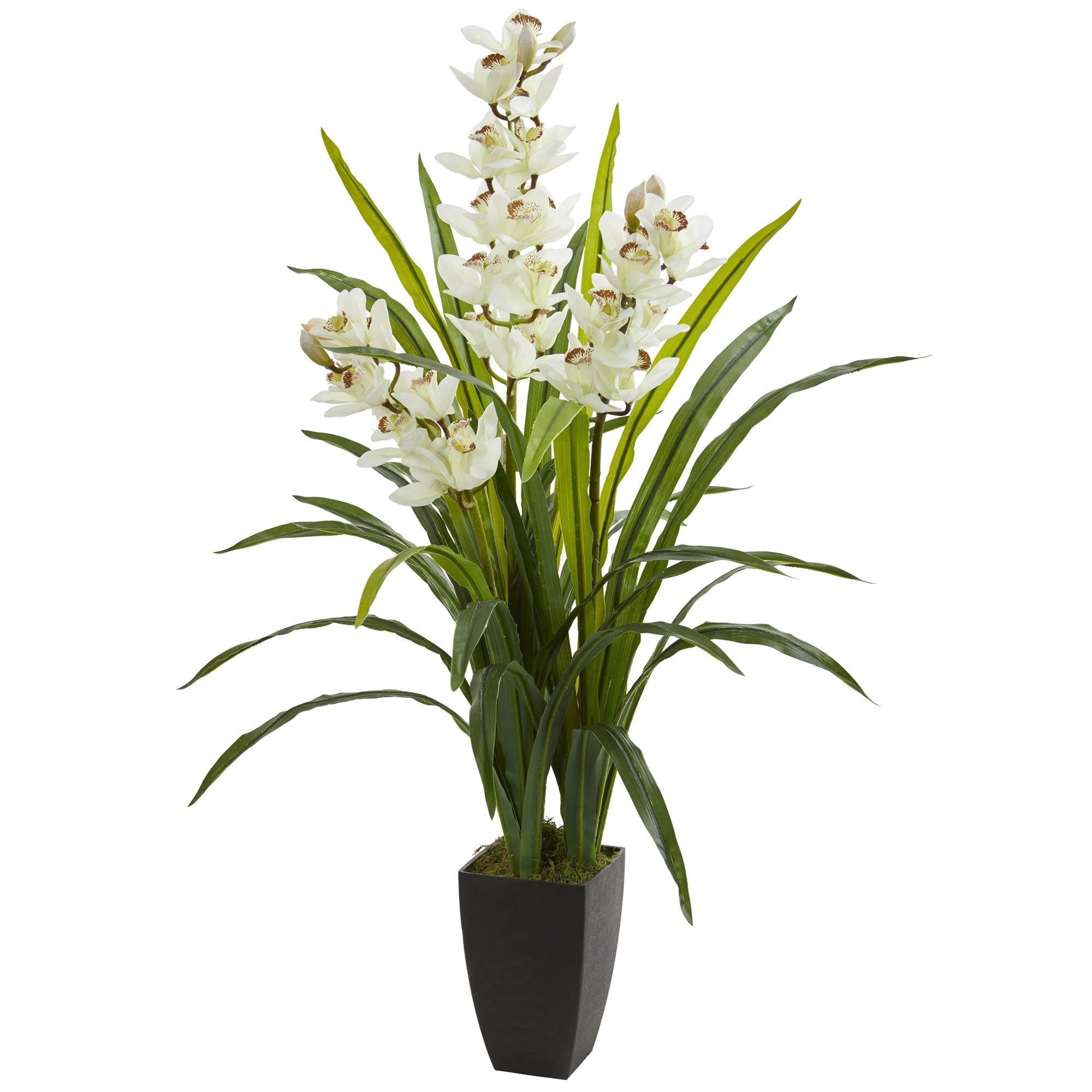 45" White Cymbidium Orchid Artificial Plant | Zigeze