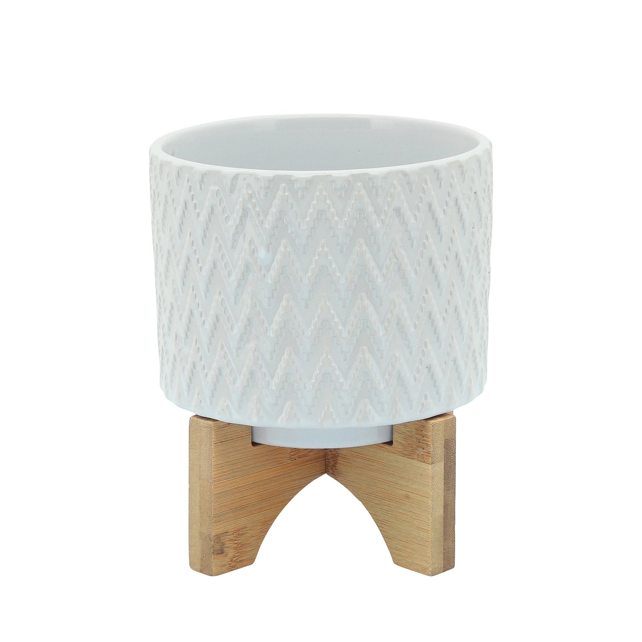 5" Chevron Planter with Stand, White | Zigeze