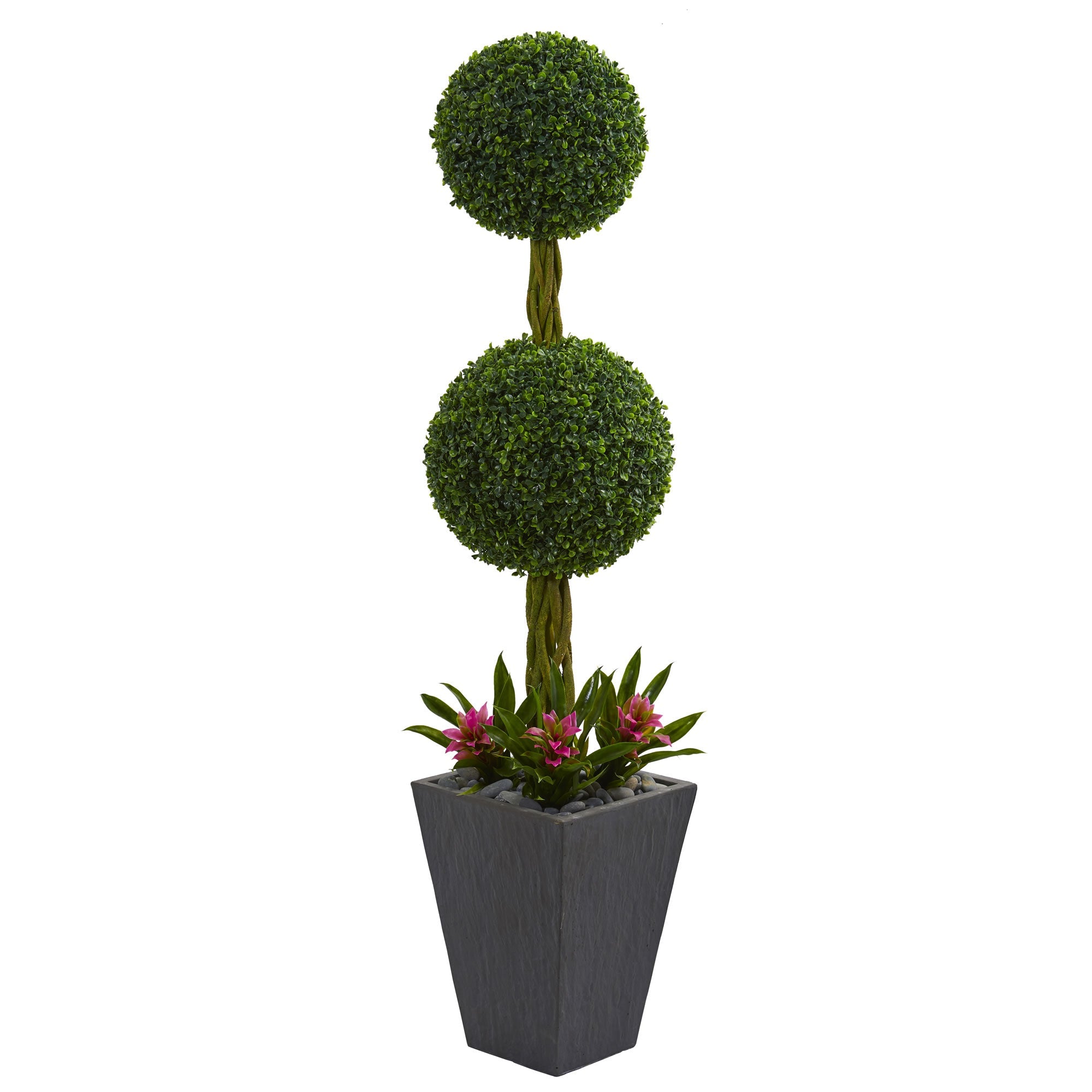 5' Double Boxwood Ball Topiary in Slate Planter | Zigeze