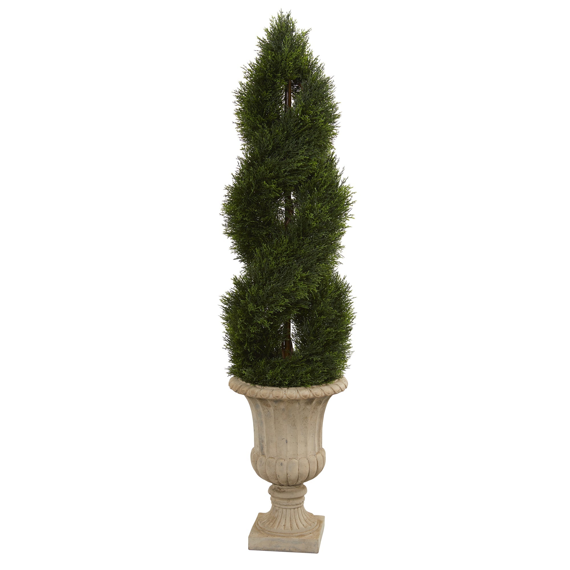 5' Double Pond Cypress Artificial Spiral Topiary in Urn | Zigeze