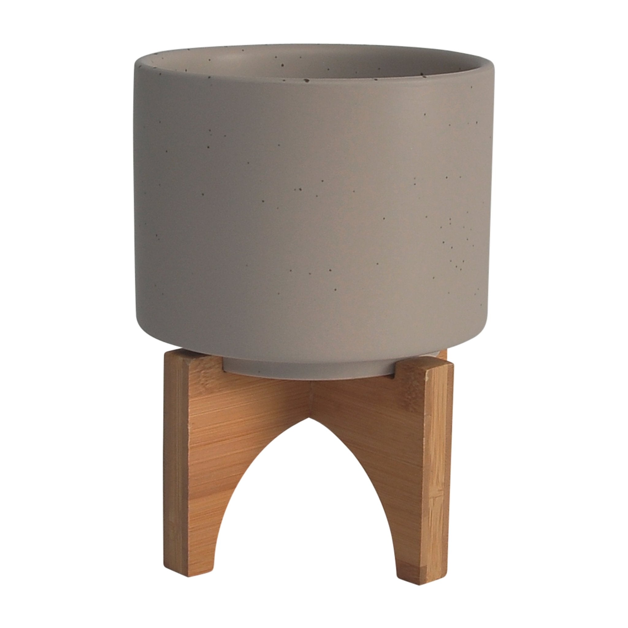 5" Planter with Wood Stand, Matte Beige | Zigeze