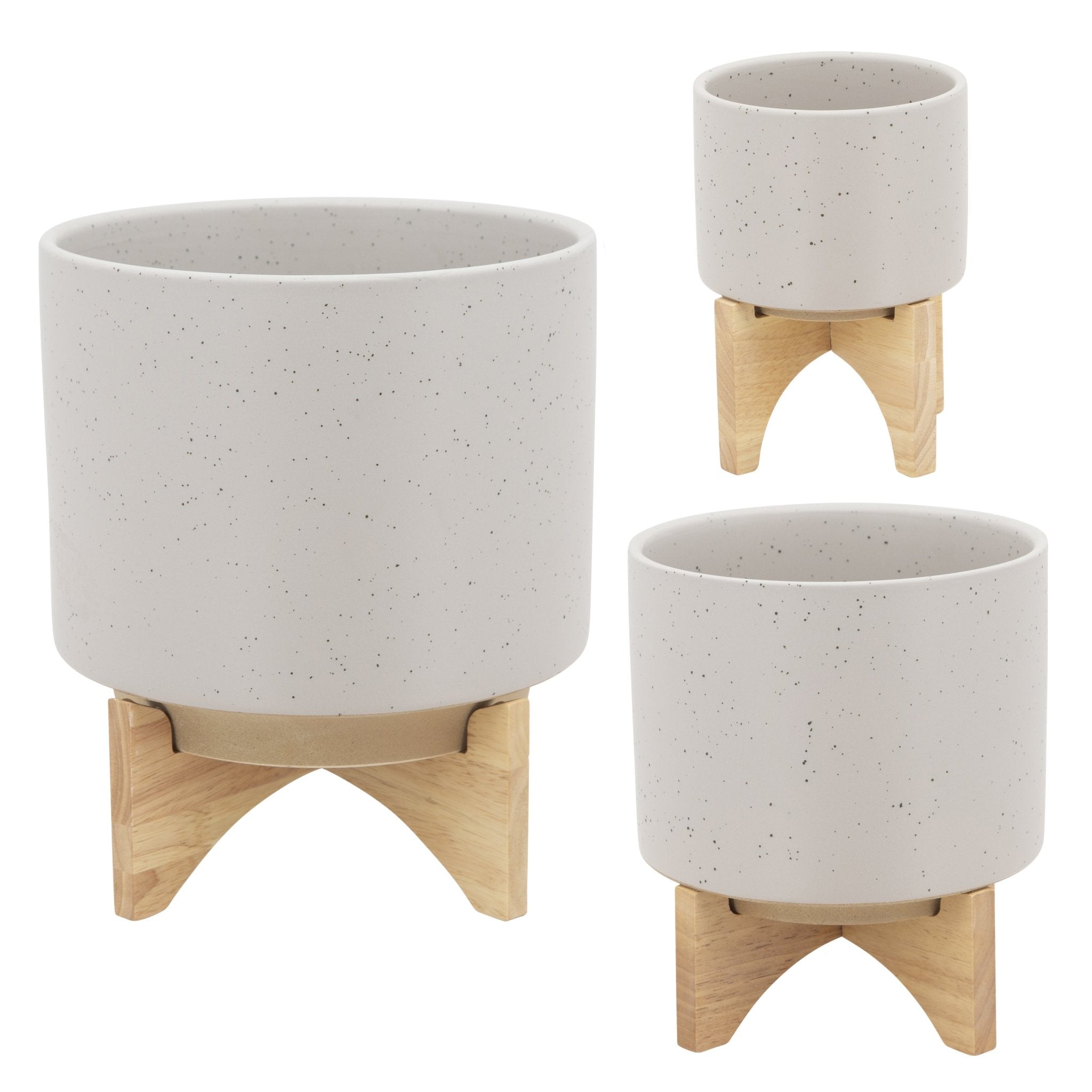 5" Planter with Wood Stand, Matte Beige | Zigeze