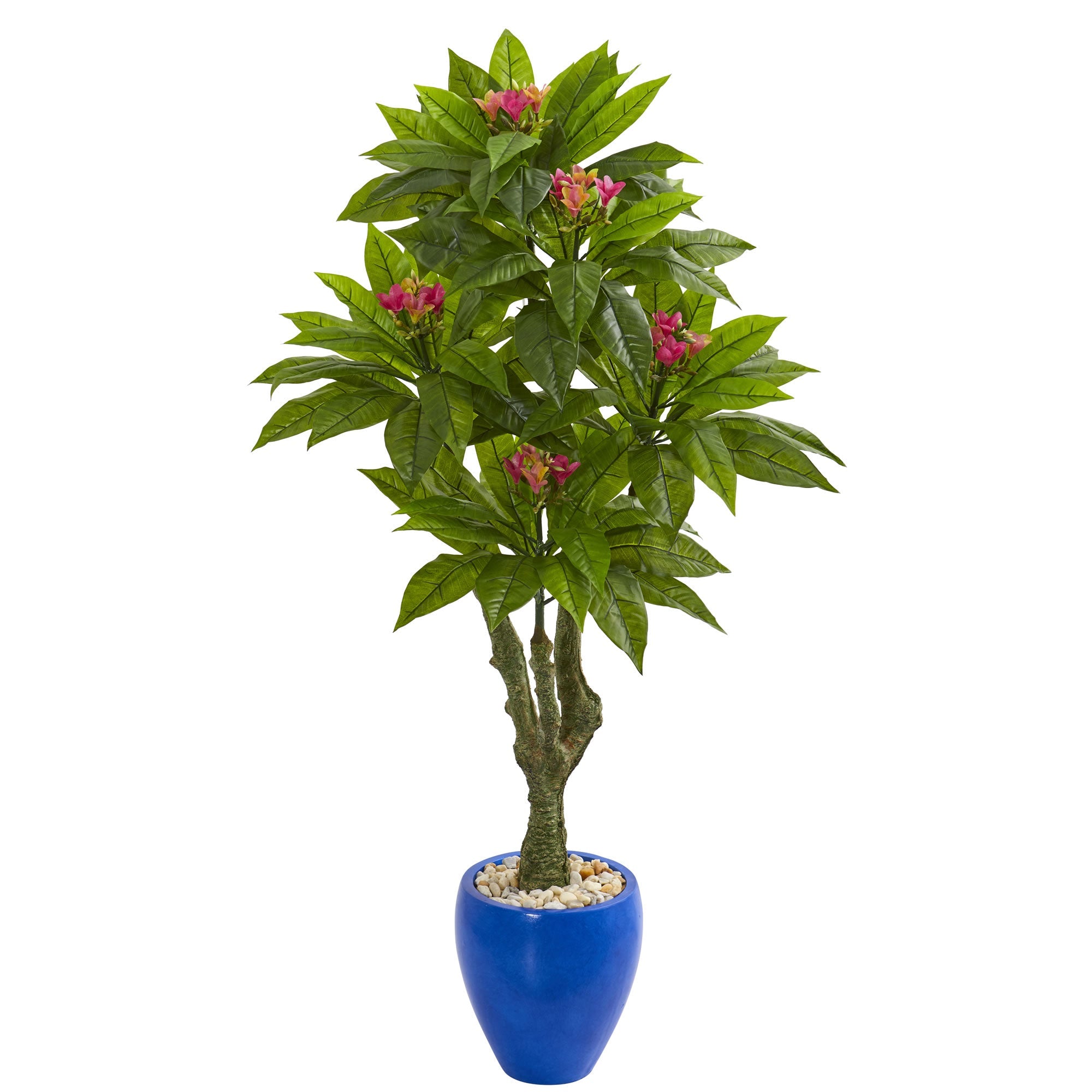 5' Plumeria Artificial Tree in Decorative Blue Planter | Zigeze