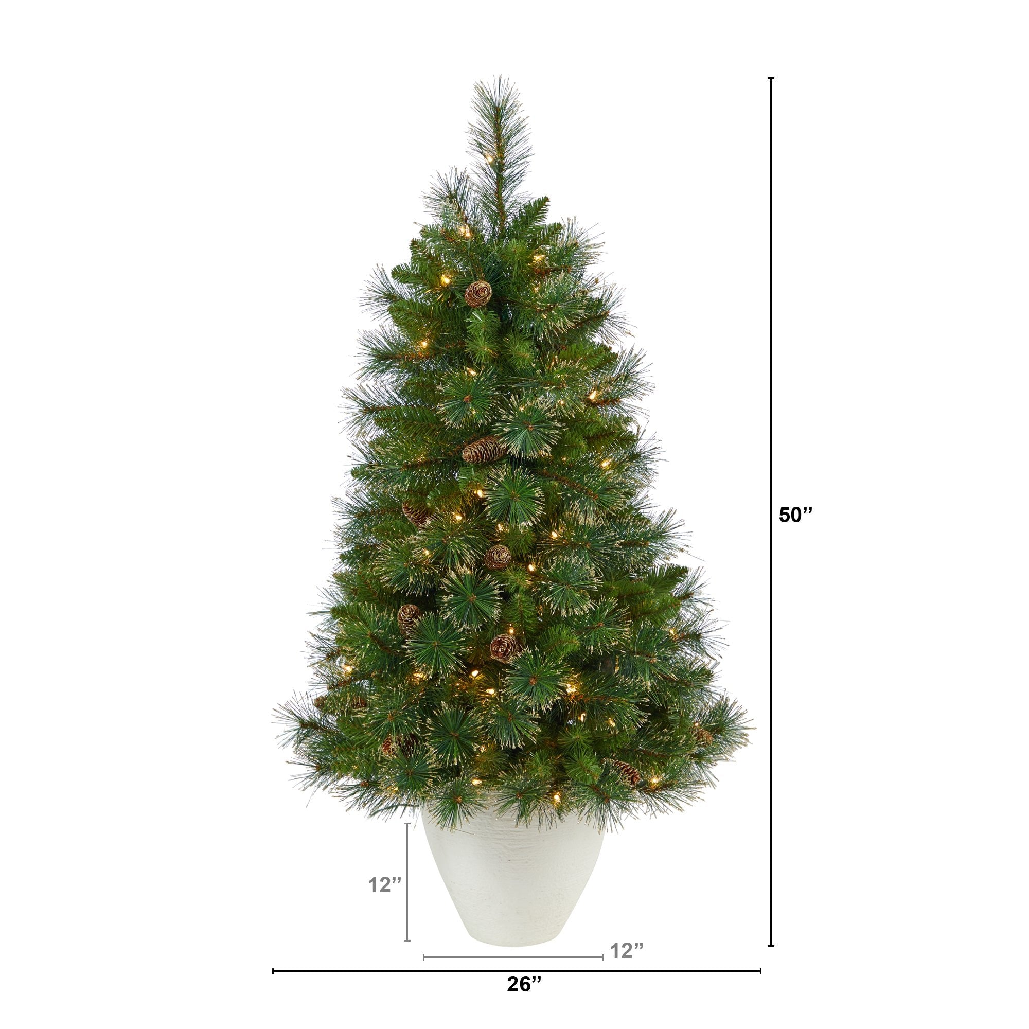 50" Washington Pine, 100 Clear Lights in White Planter | Zigeze