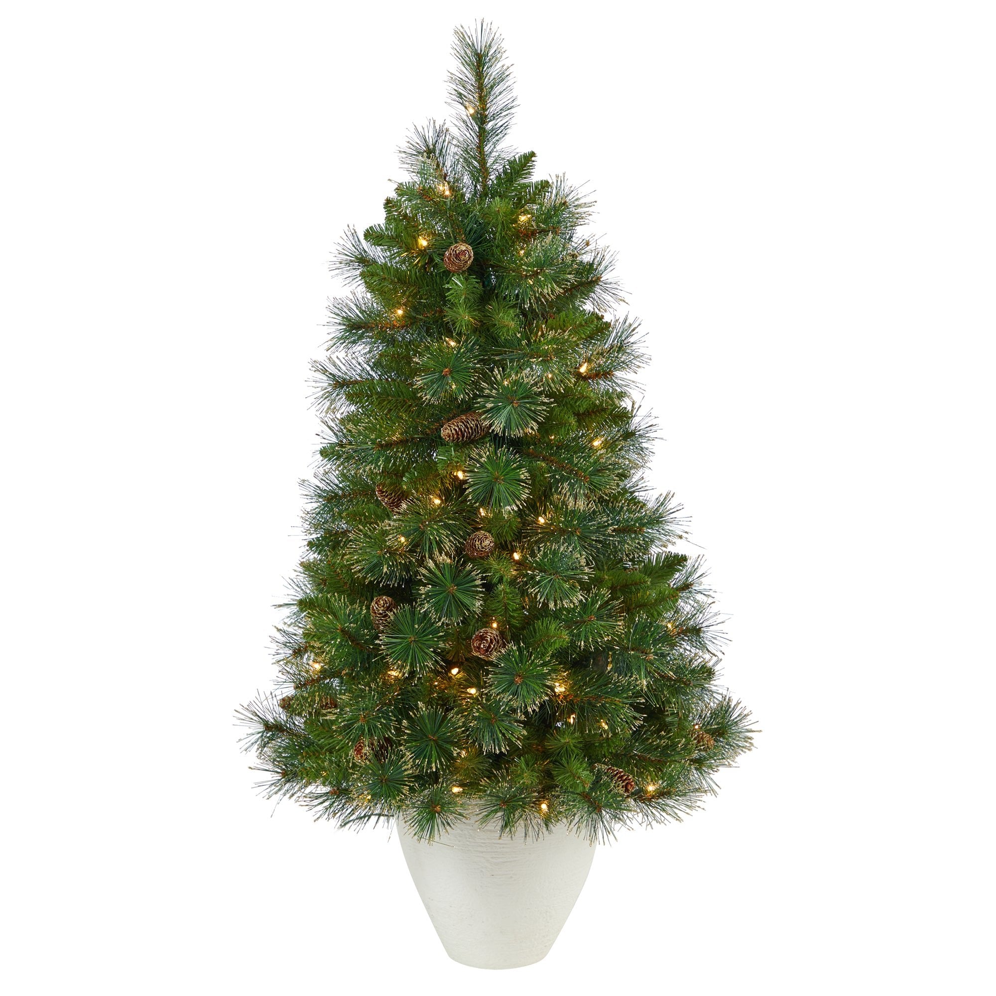 50" Washington Pine, 100 Clear Lights in White Planter | Zigeze