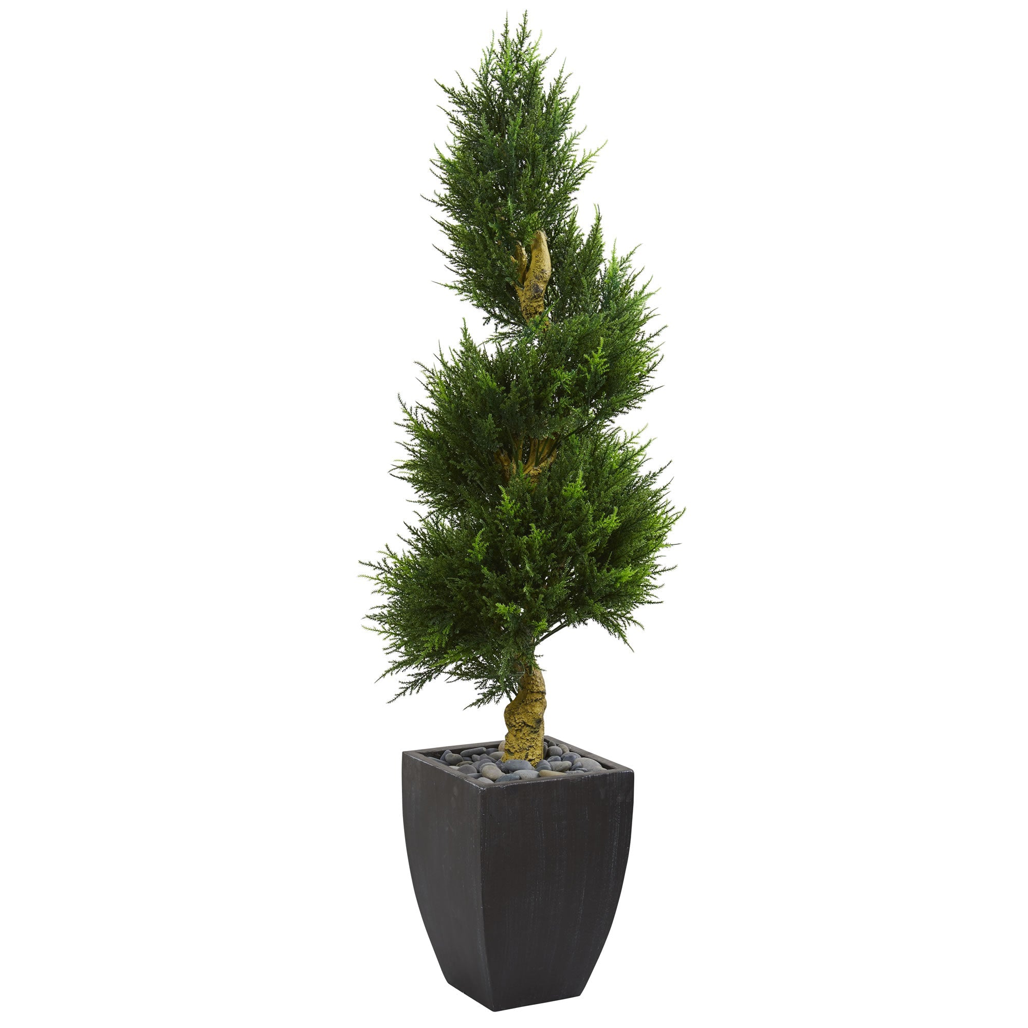 5.5' Cypress Spiral Artificial Tree in Black Wash Planter | Zigeze