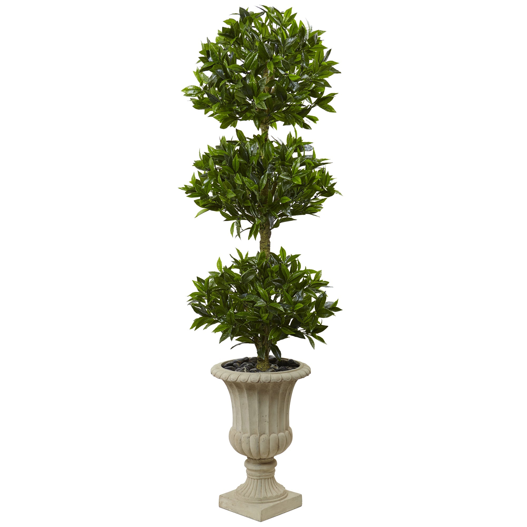 5.5 - Foot Artificial Triple Bay Leaf Topiary in Urn | Zigeze