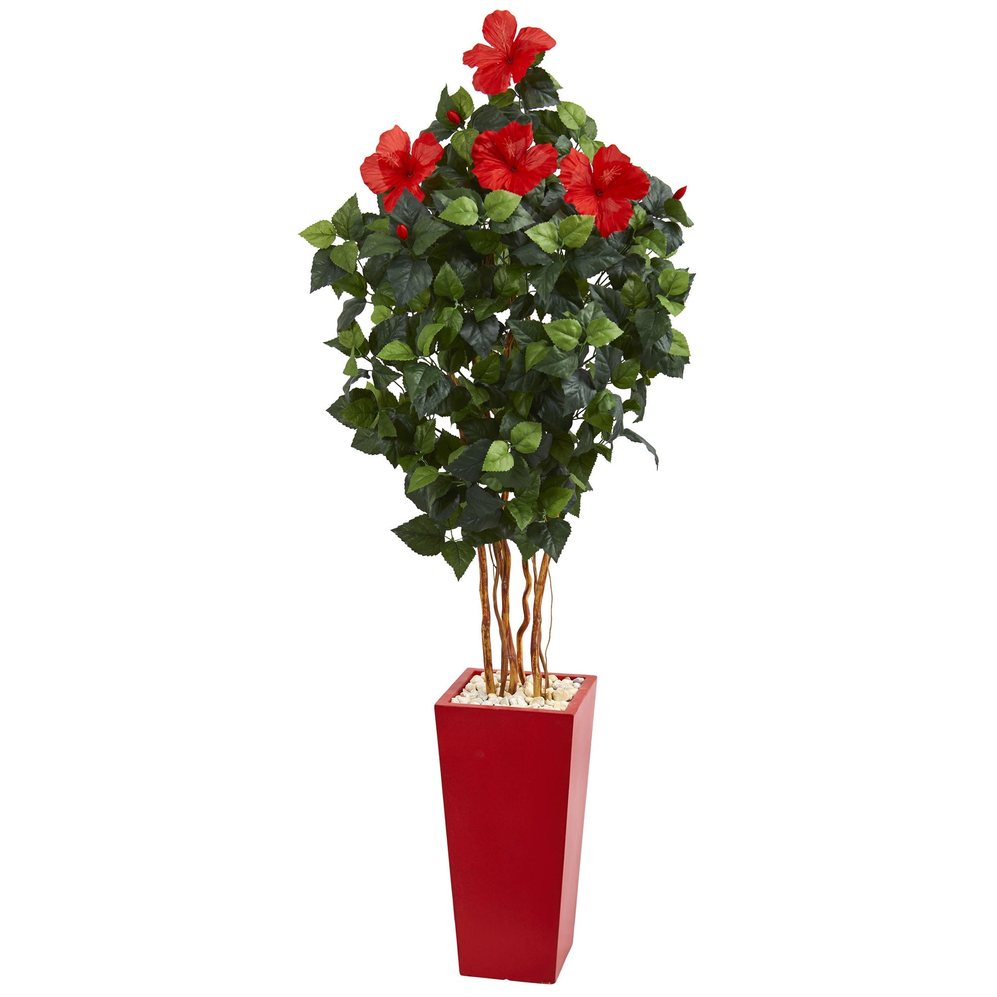 5.5' Hibiscus Artificial Tree in Red Tower Planter | Zigeze