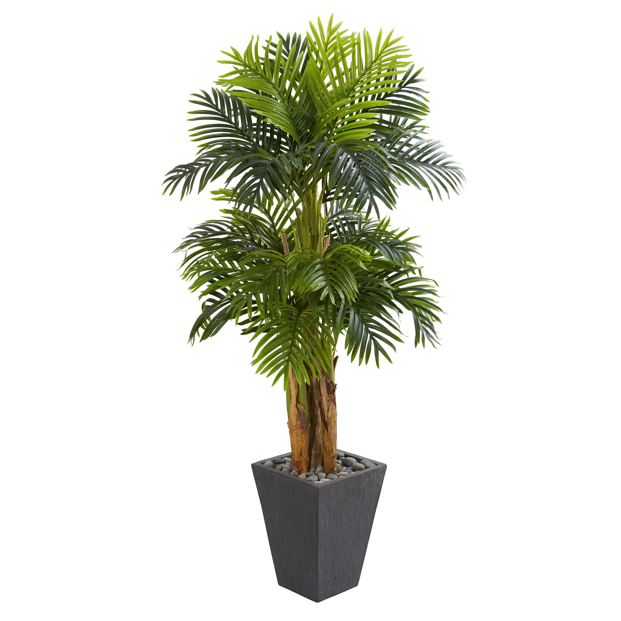 5.5' Triple Areca Palm Artificial Tree in Slate Finish Planter | Zigeze