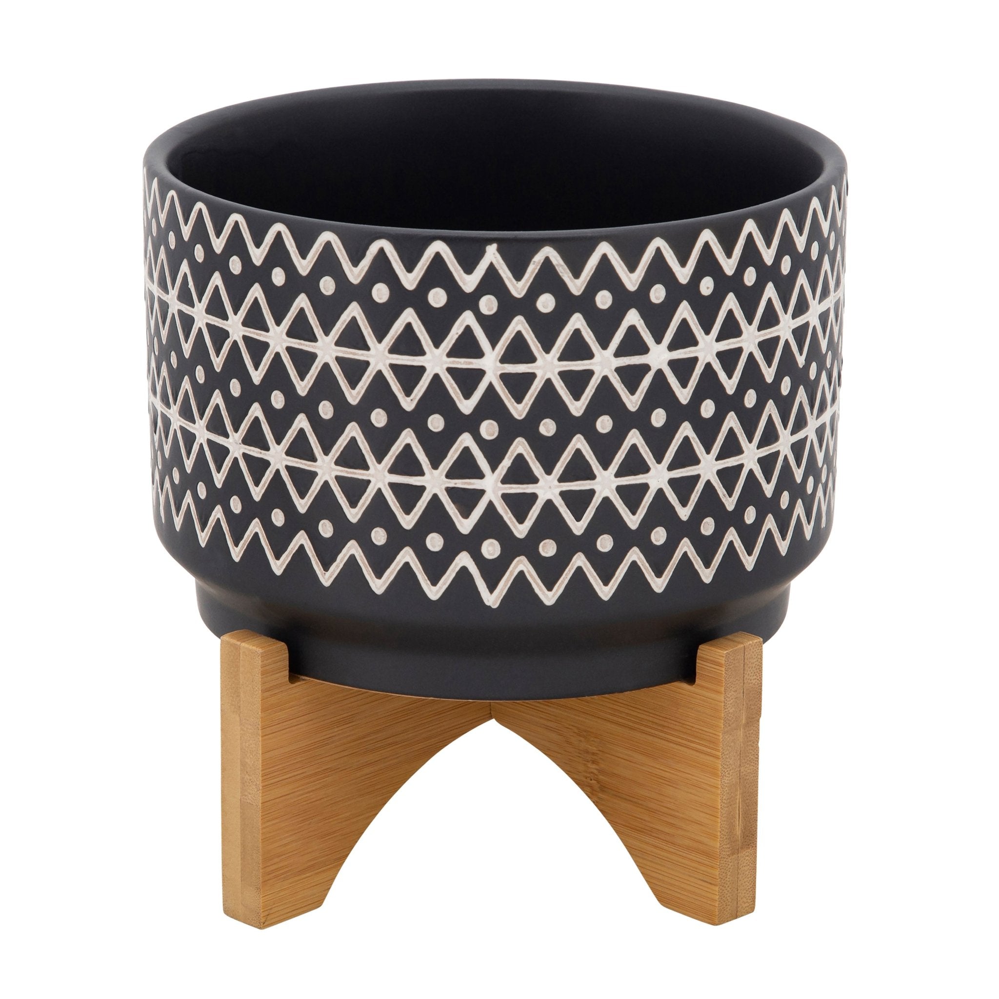 7" Abstract Planter On Stand, Black | Zigeze