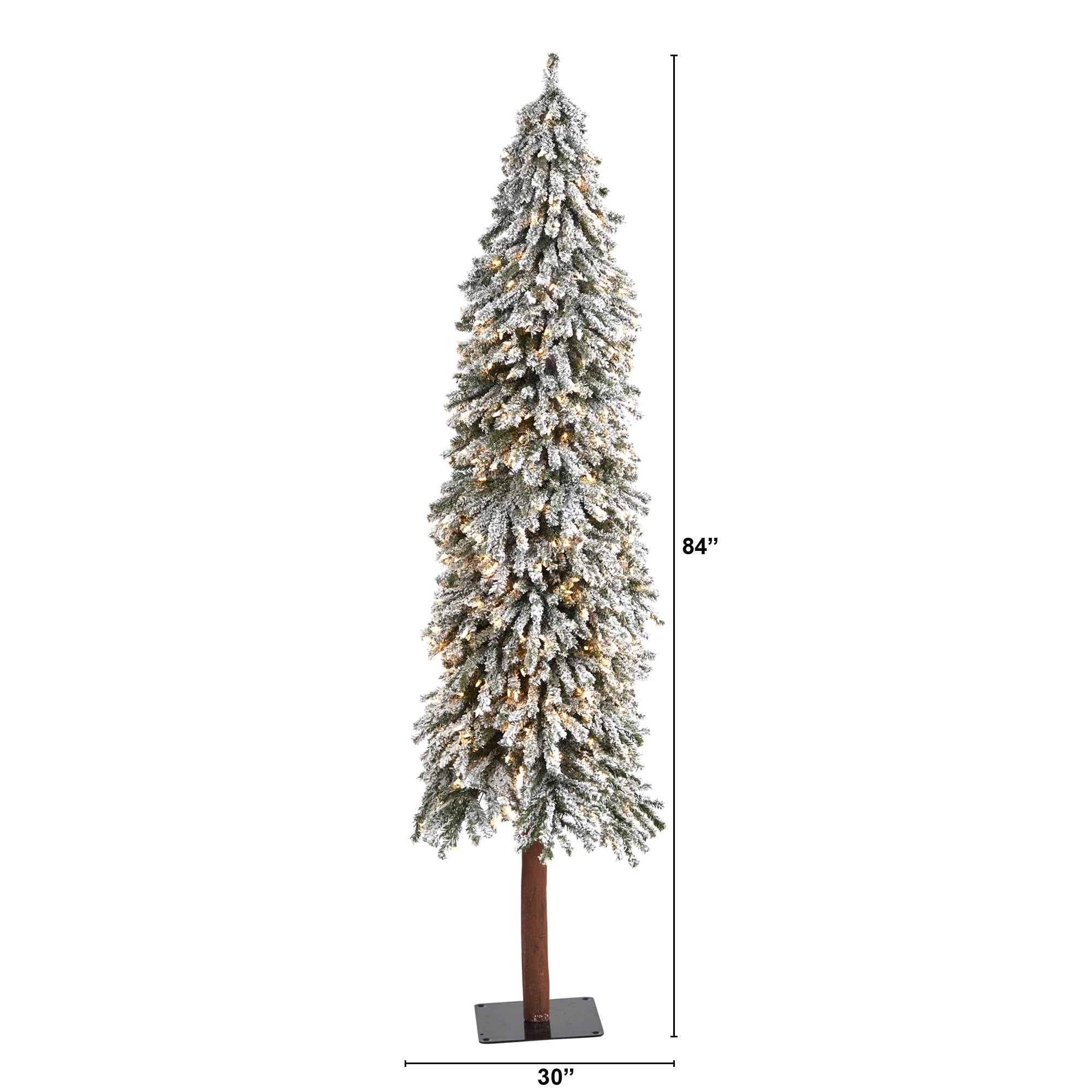 7' Flocked Grand Alpine Tree with 400 Clear Lights, Natural Trunk | Zigeze