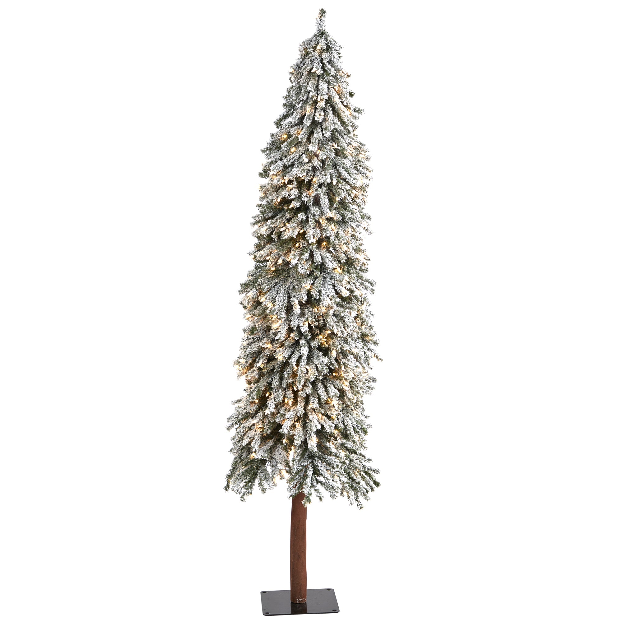 7' Flocked Grand Alpine Tree with 400 Clear Lights, Natural Trunk | Zigeze