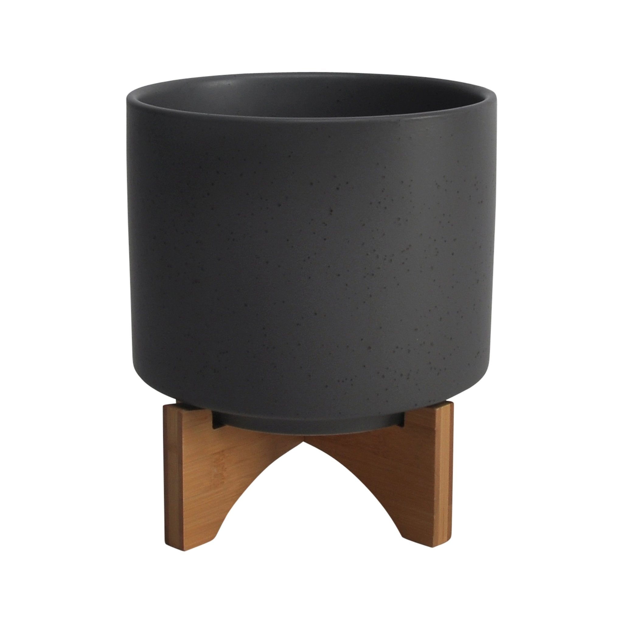 8" Planter with Wood Stand, Matte Gray | Zigeze