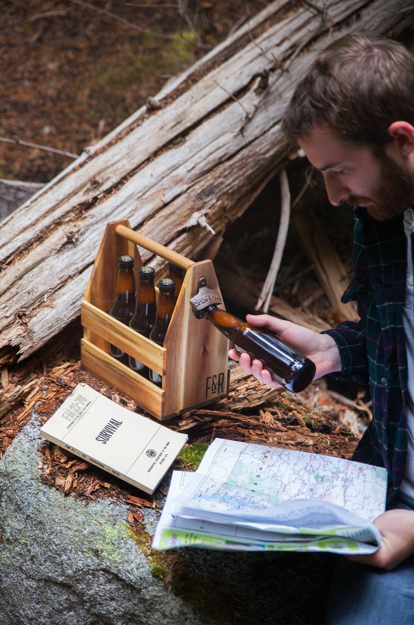 Acacia Wood Reusable Beer Caddy with Opener | Zigeze