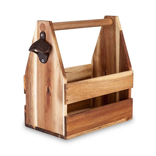 Acacia Wood Reusable Beer Caddy with Opener | Zigeze