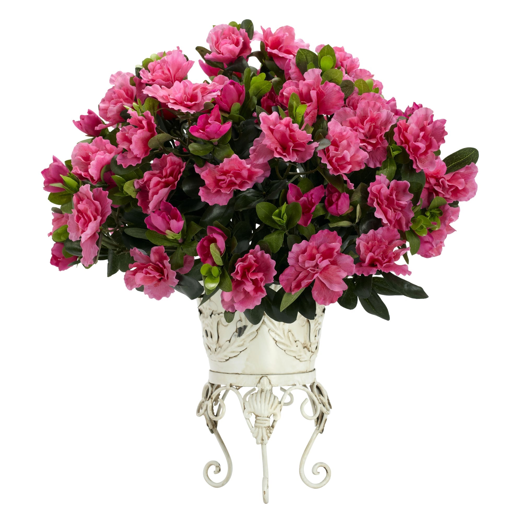 Artificial Azalea with Metal Planter Silk Plant | Zigeze