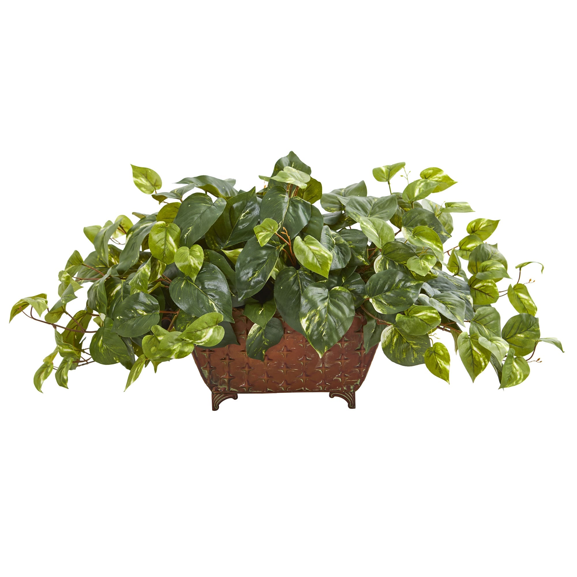 Artificial Pothos Silk Plant in a Metal Planter | Zigeze