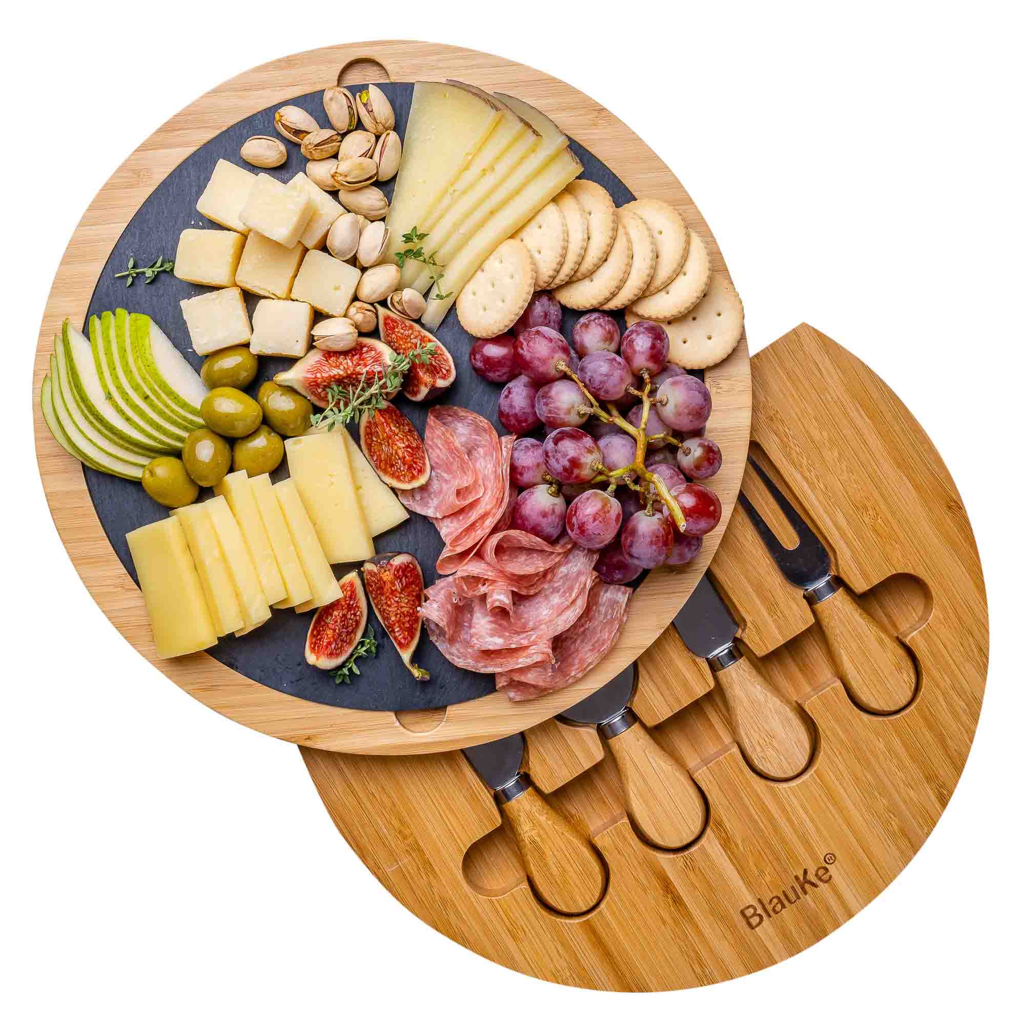 Bamboo Cheese Board with Knife Set and Removable Slate | Zigeze