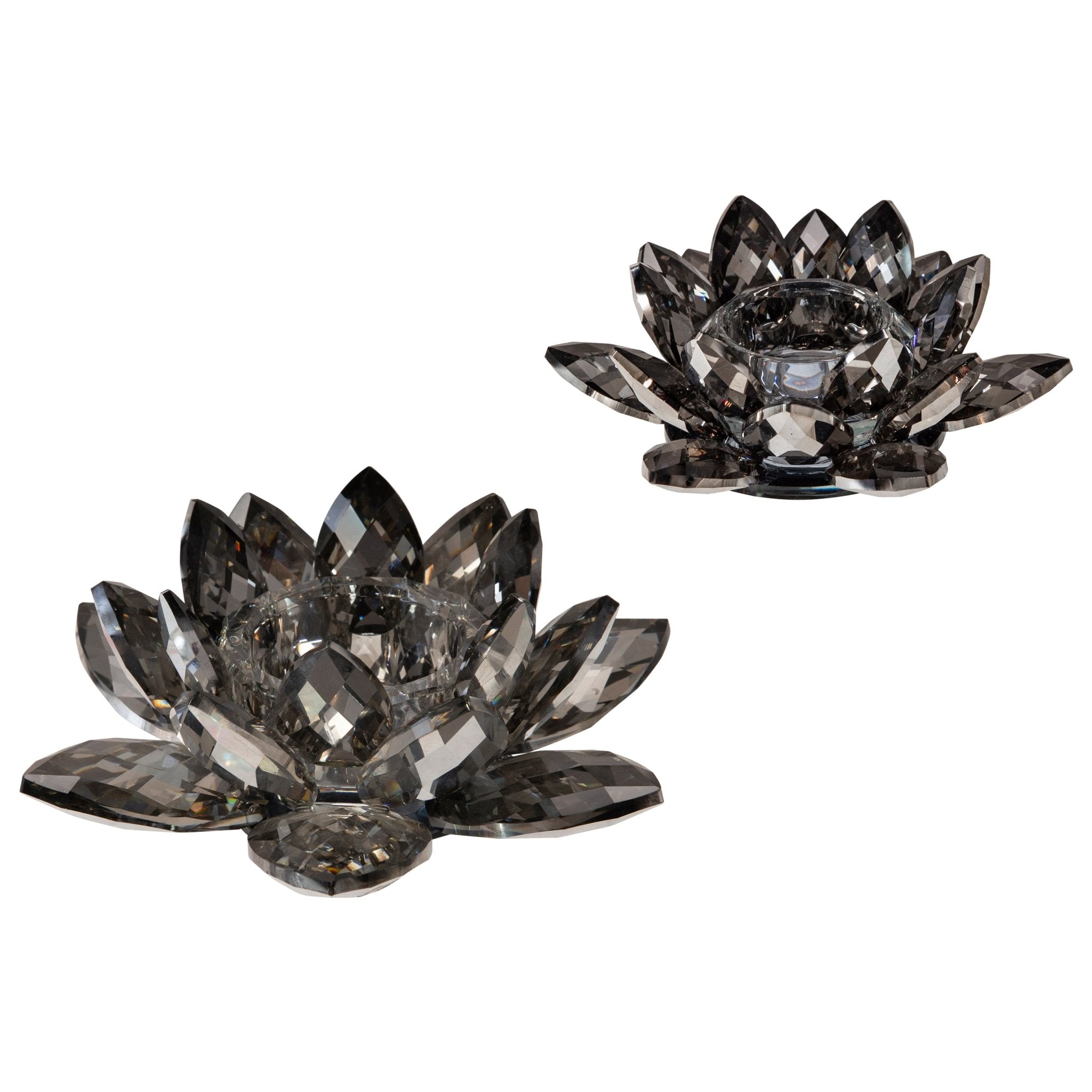 Black Crystal Lotus Votive Holder 8.25" | Zigeze