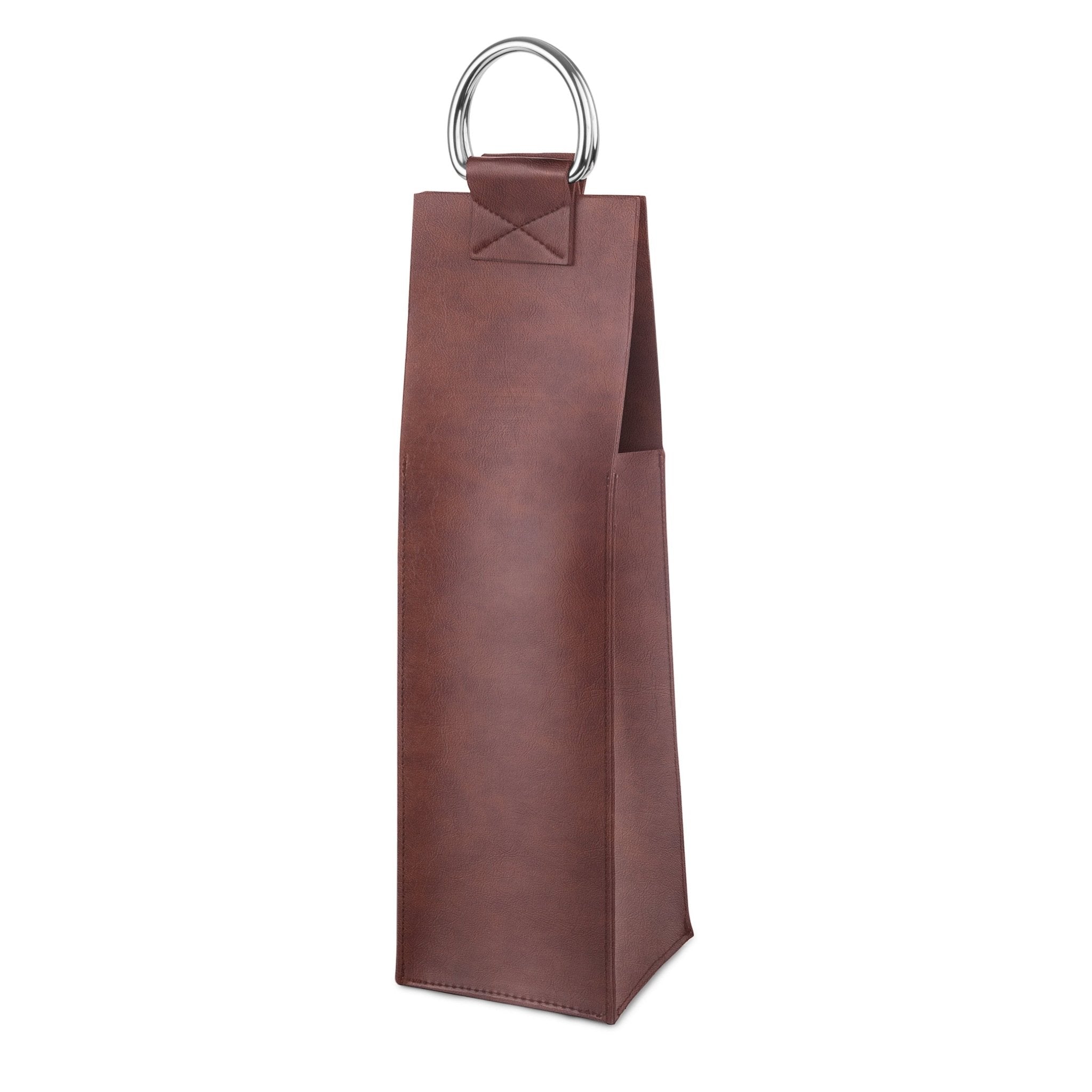 Brown Faux Leather Single - Bottle Wine Tote | Zigeze