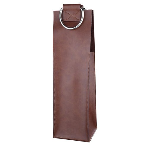 Brown Faux Leather Single - Bottle Wine Tote | Zigeze