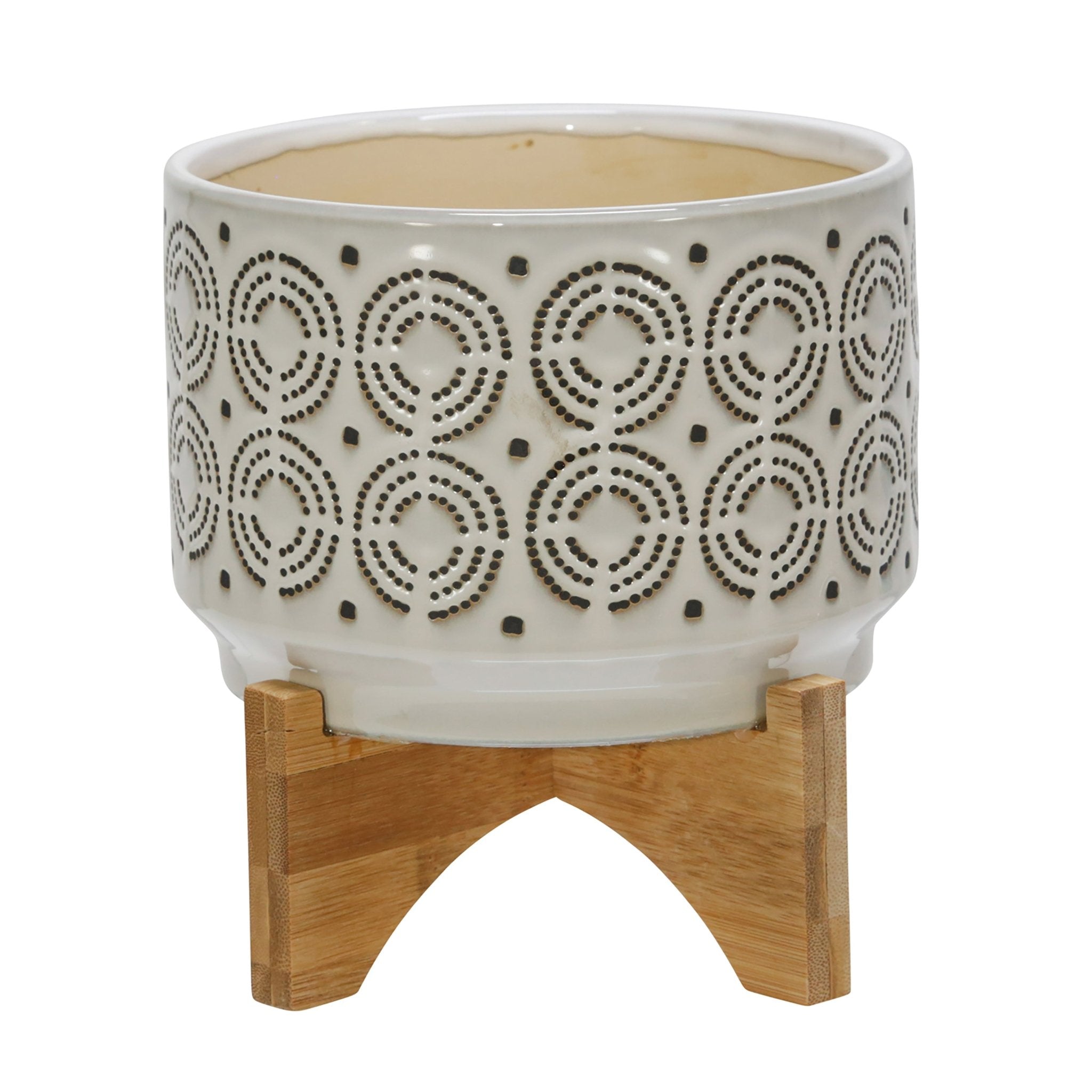 Ceramic 7" Swirl Planter On Stand, Ivory | Zigeze