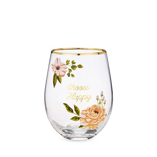 Choose Happy Stemless Wine Glass | Zigeze