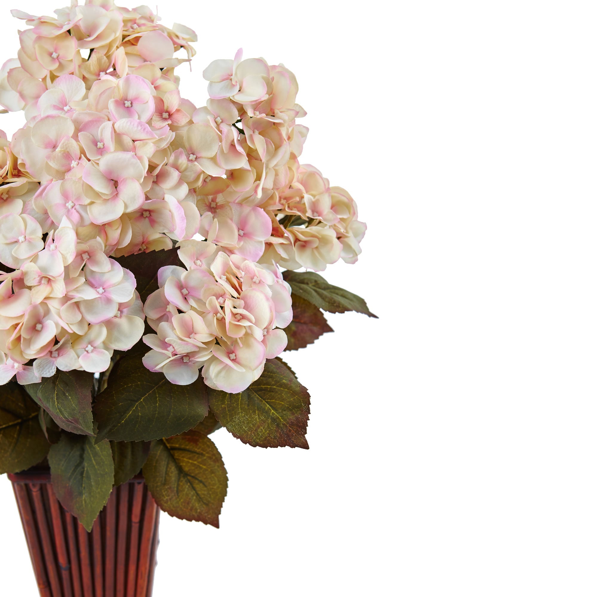 Cream and Pink Hydrangea in Bamboo Planter | Zigeze