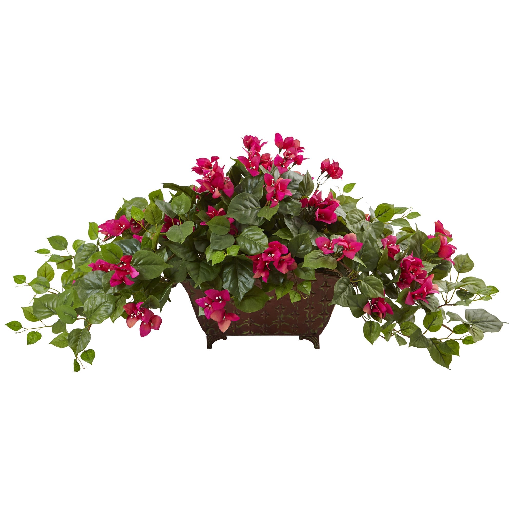 Faux Bougainvillea Plant in Metal Planter | Zigeze