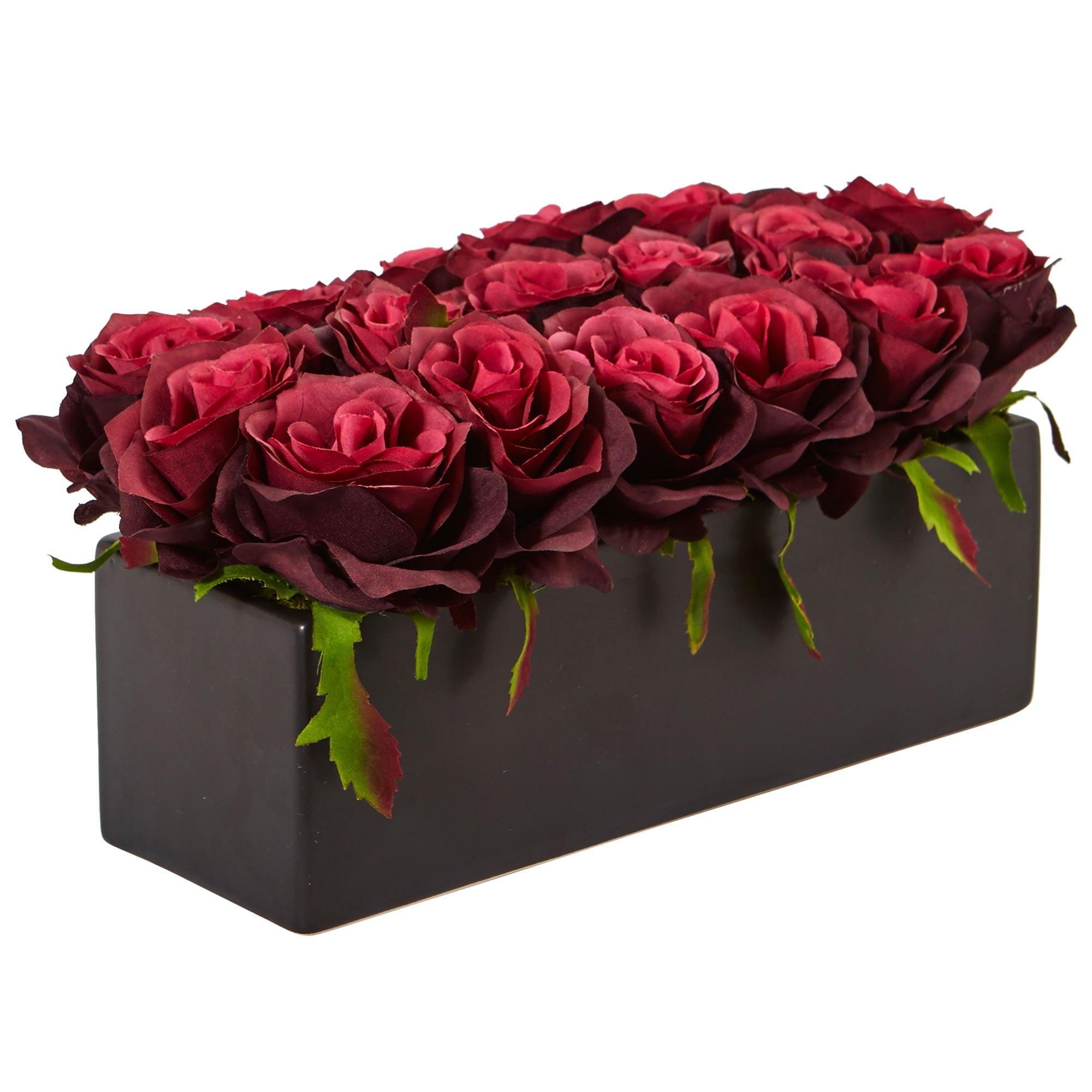 Faux Burgundy Roses in Rectangular Planter | Zigeze