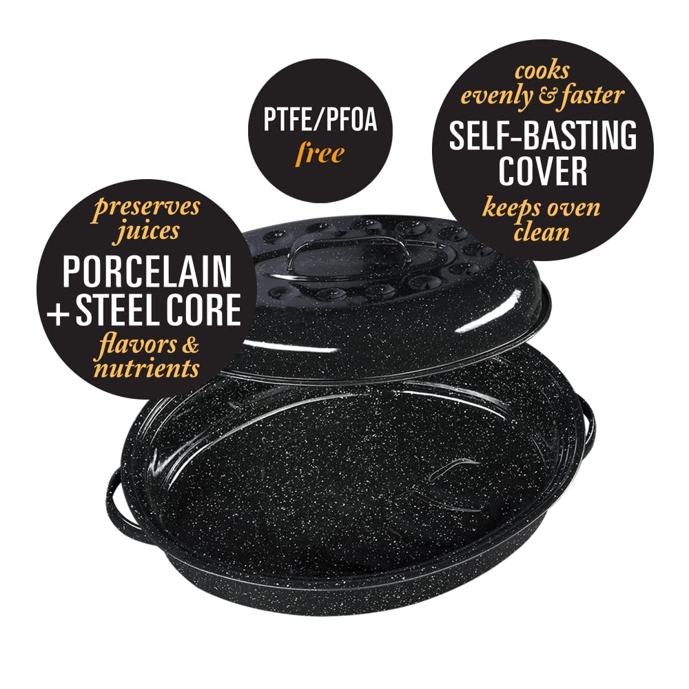 Granite Ware 15 - Inch Covered Oval Roaster, Black | Zigeze