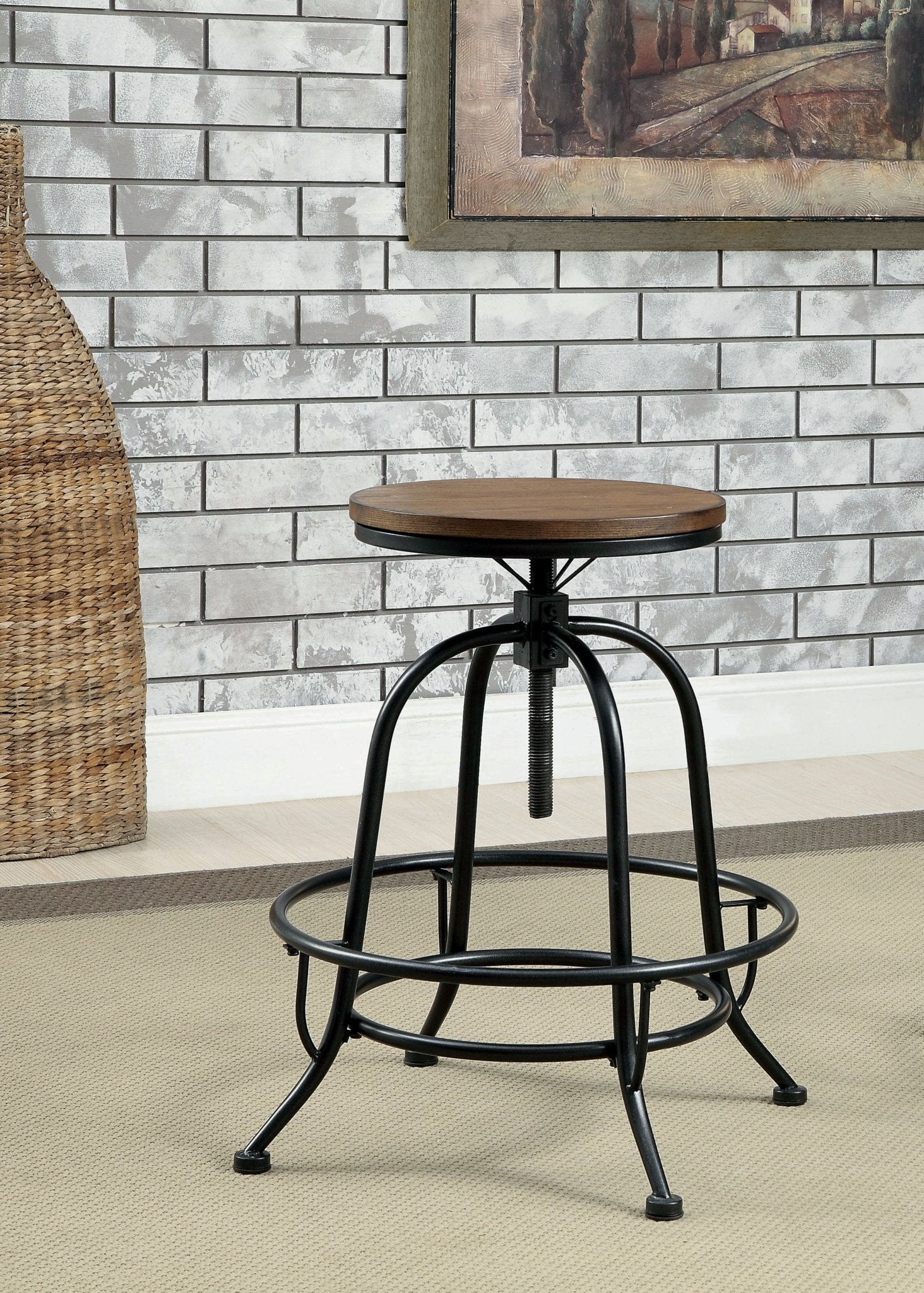 Industrial Pub Stools (Set of 2) in Medium Oak | Zigeze