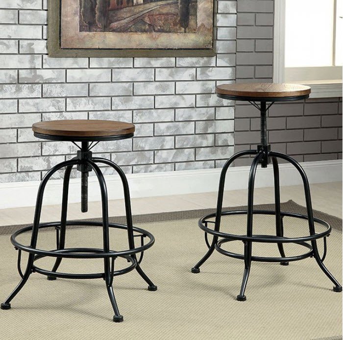 Industrial Pub Stools (Set of 2) in Medium Oak | Zigeze