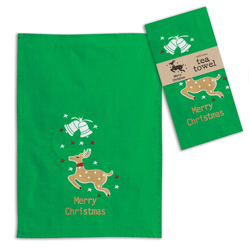 Merry Christmas Reindeer Tea Towel - Box of 4 | Zigeze