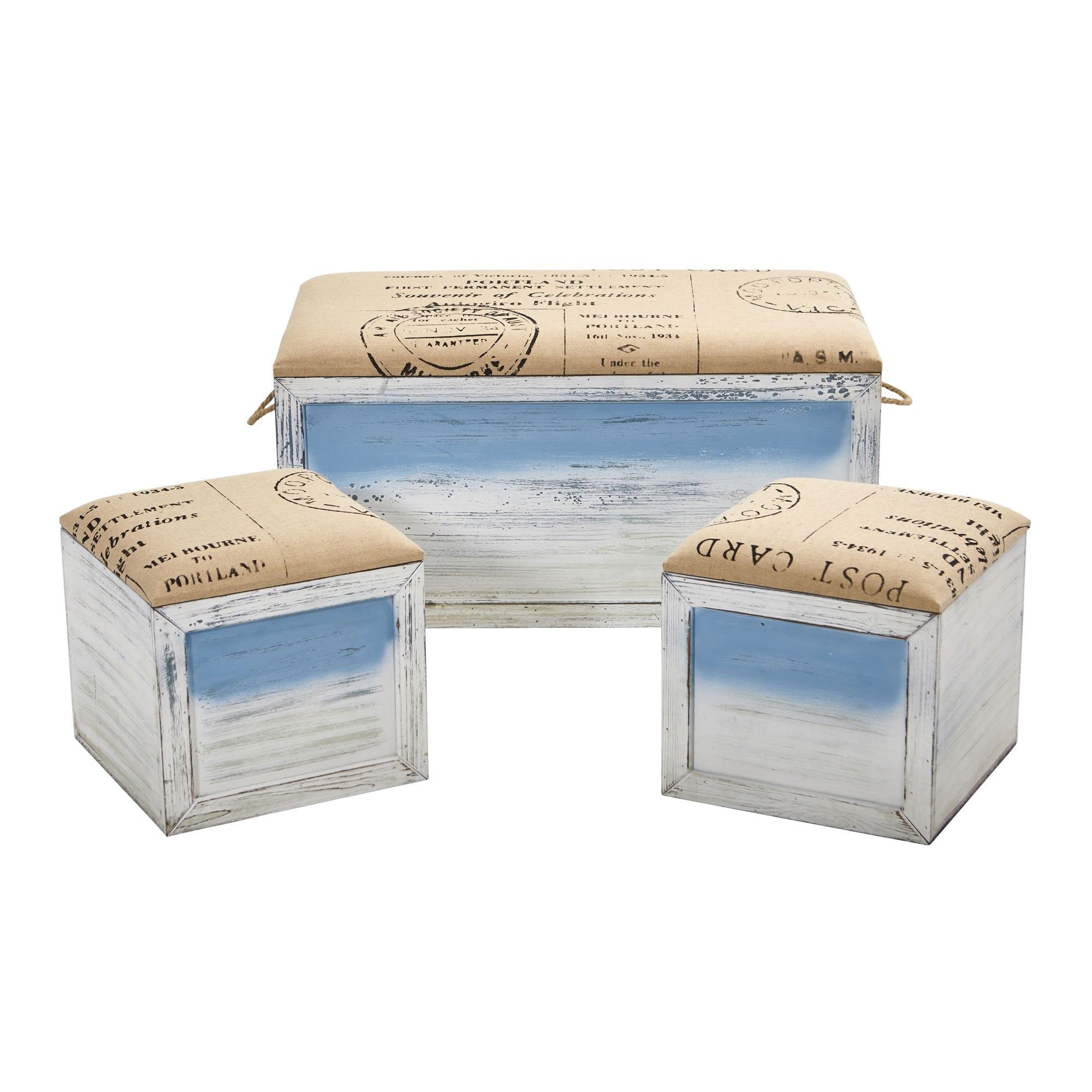 Ocean Breeze Storage Boxes, Bench and Seating Set (Set of 3) | Zigeze